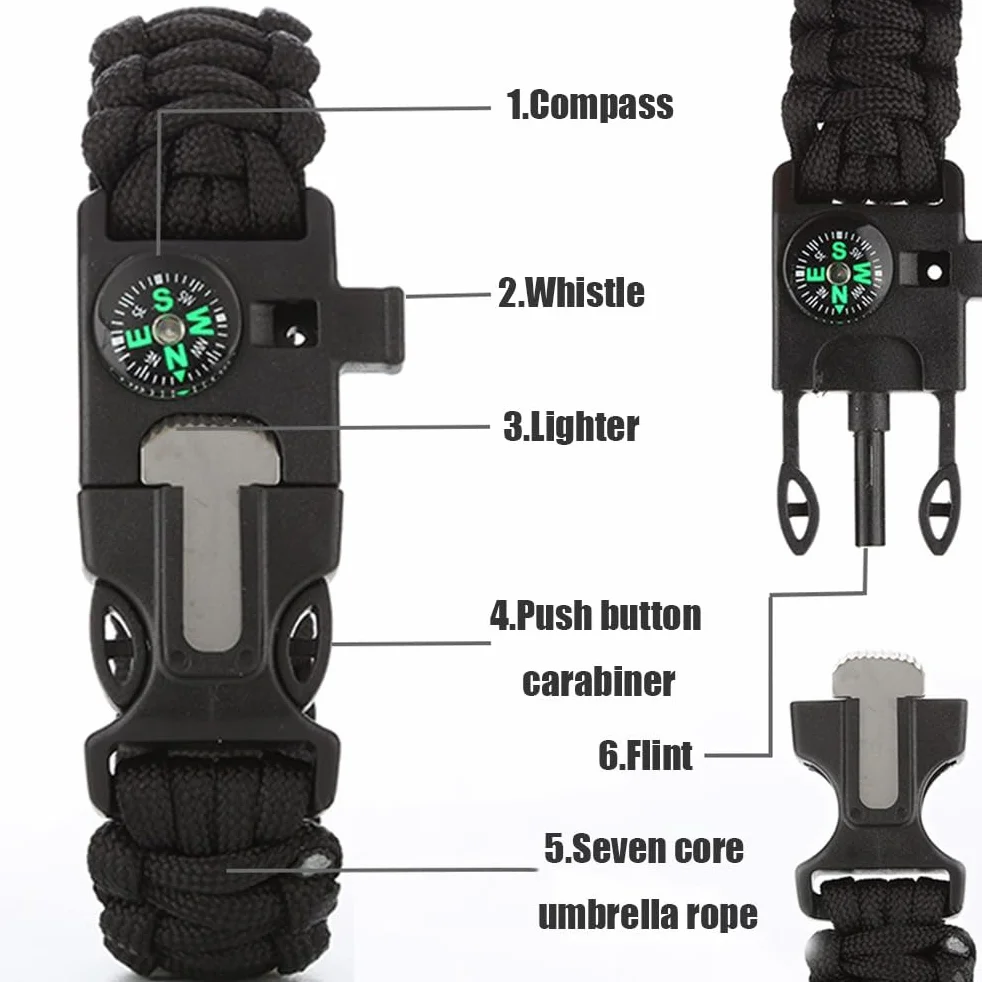 Bracciale di sopravvivenza in Paracord multiuso 2 pezzi per escursioni e campeggio