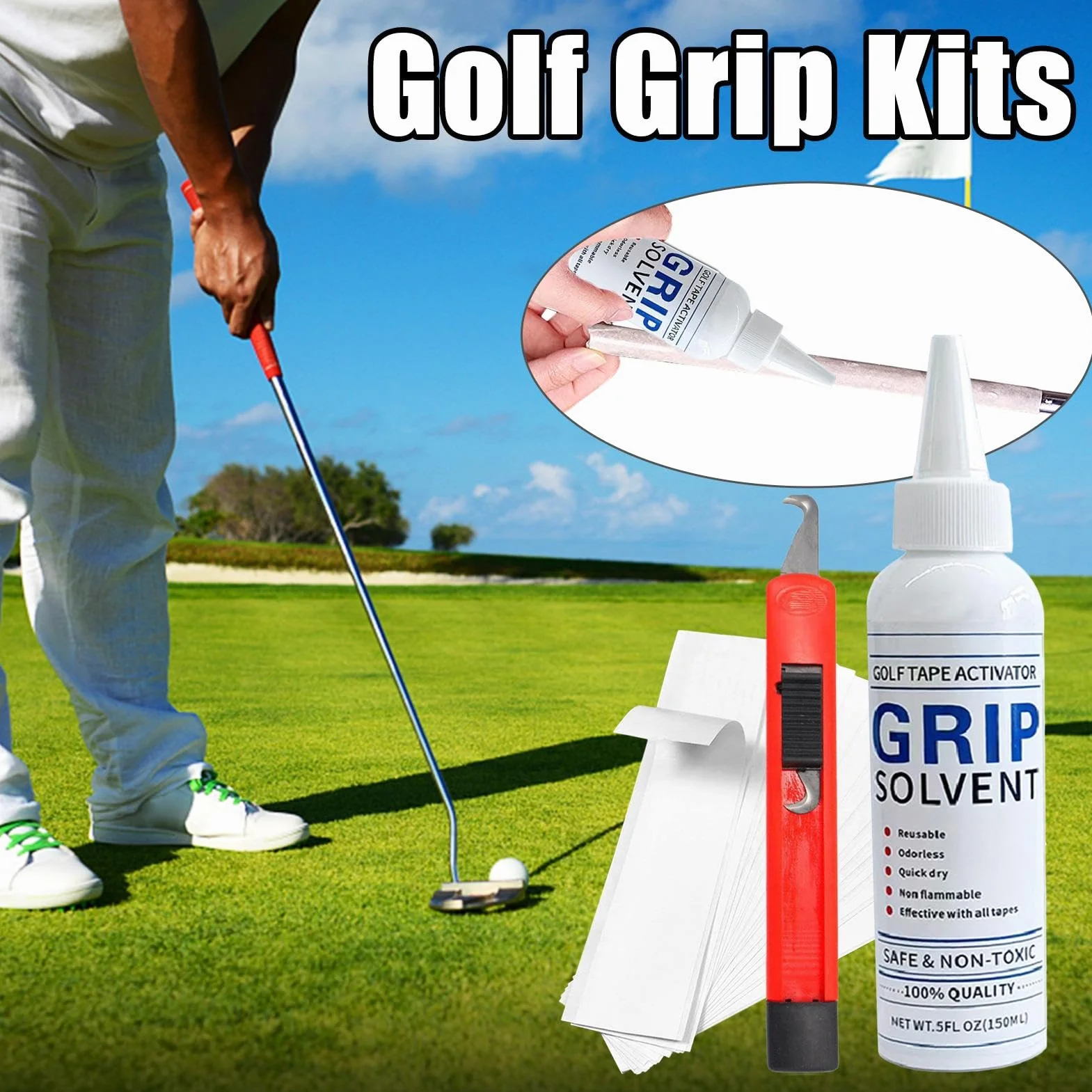 Kit sostituzione grip da golf Solvente per grip Strisce nastro riparazione installazione mazze
