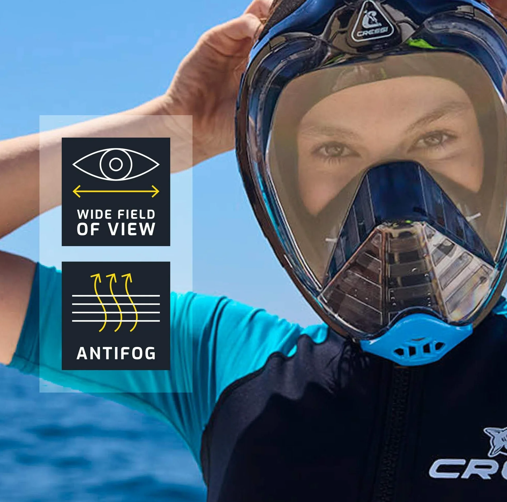 CRESSI Bali Full Face Mask - Maschera Snorkeling Integrale Unisex, Lente Ultra Chiara Anti Fog, 100% Silicone, Snorkel Dry con Valvole Sicurezza, Supporto Action Cam