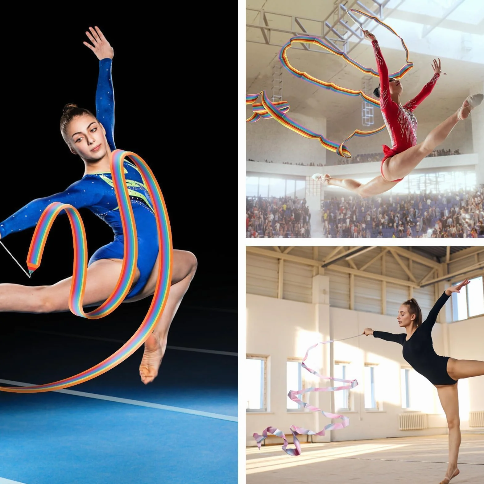 Nastri da Ballo 2 Pezzi 4 m Nastro da Ginnastica Ritmica Bacchetta per Talentshow Allenamento