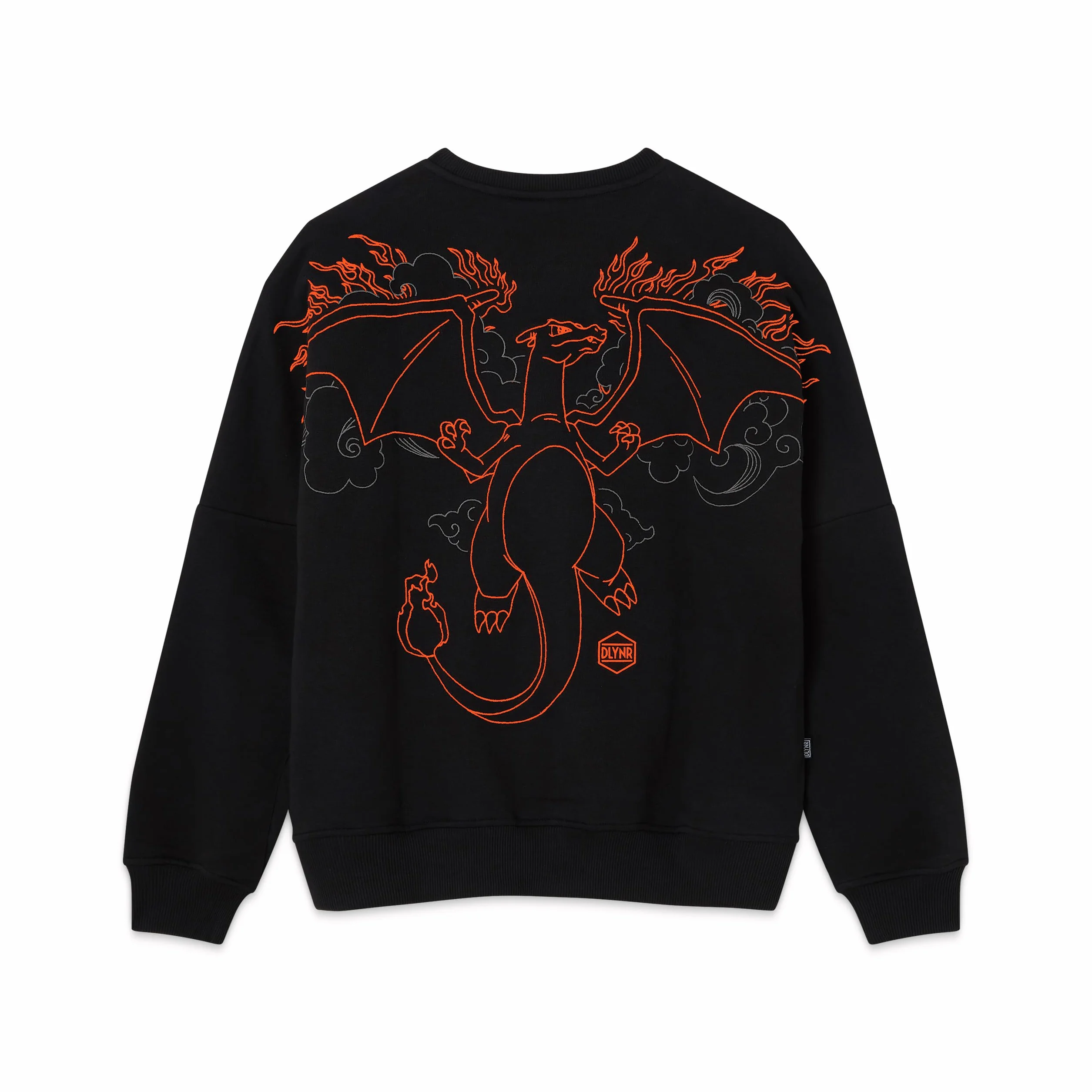 Dolly Noire Pokémon Felpa Charizard Unisex, Hoodie Ricamata in Cotone Misto, Nero, Collezione Ufficiale