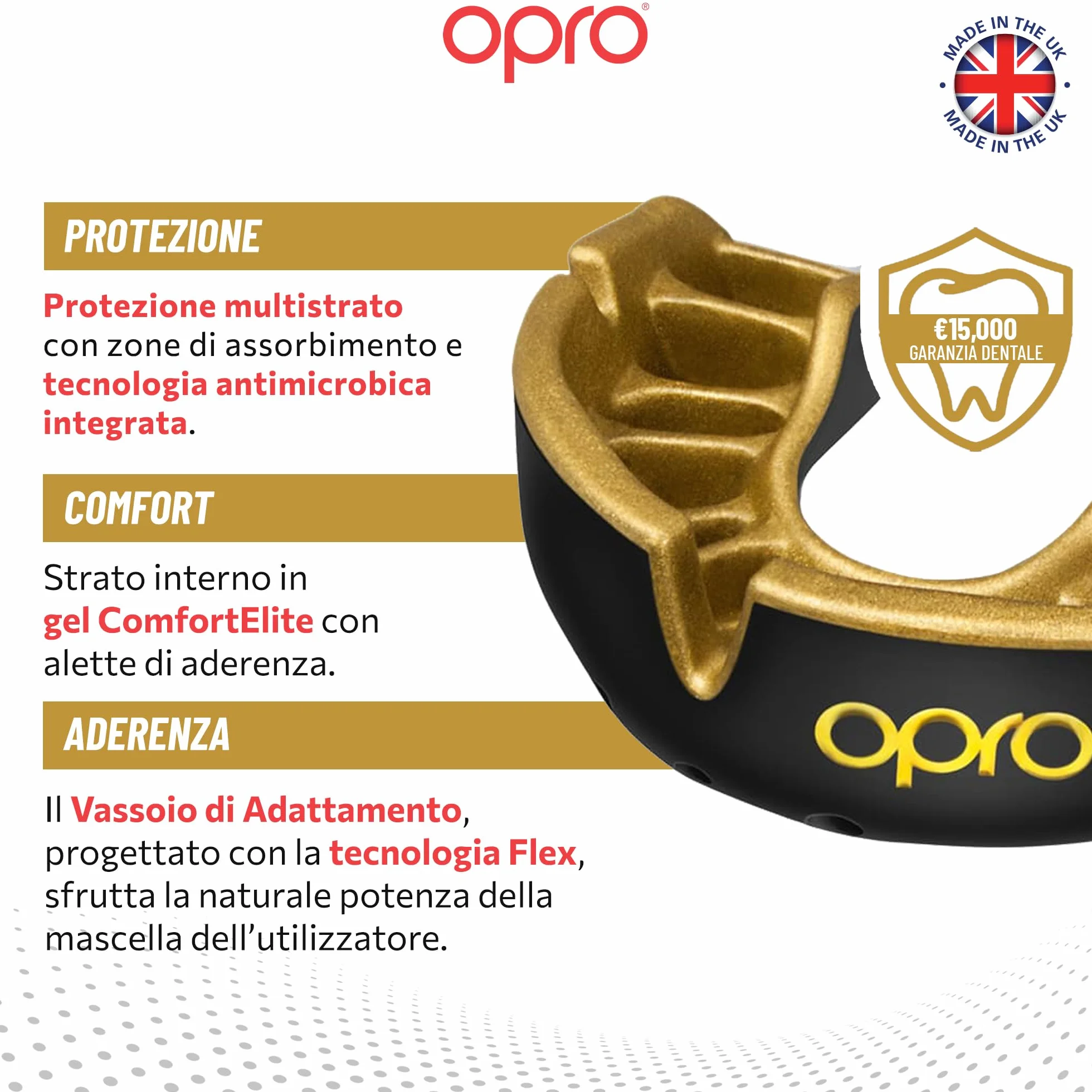 OPRO Paradenti Livello Oro – Aderenza Ottimale – Protezione Dentale per Boxe, MMA, Rugby, Hockey