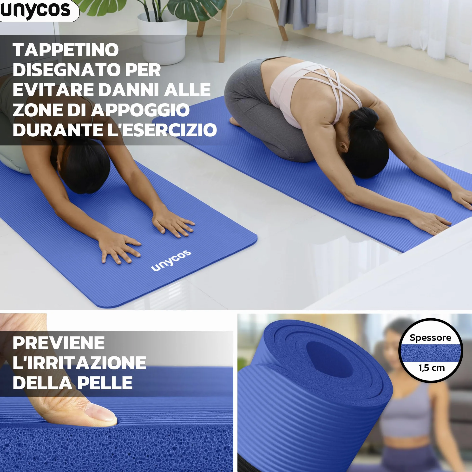 Tappetino Antiscivolo Yoga Pilates Ginnastica Extra Spesso 10/15 mm, Materassino Fitness Schiuma NBR/Poliestere con Borsa a Tracolla