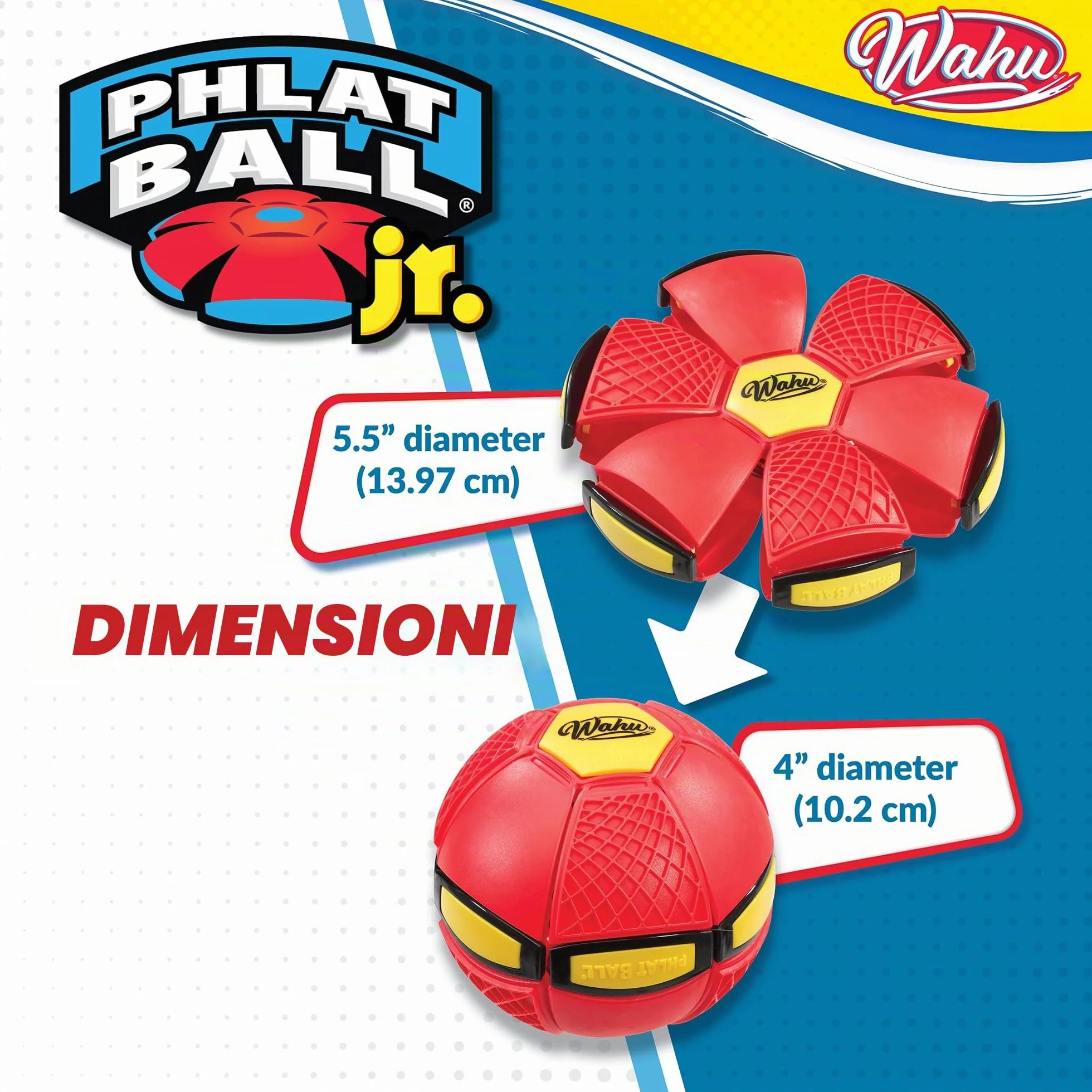 Wahu PHLAT BALL Junior Rosso Mini Frisbee Volante Trasformabile in Pallone Giochi da Giardino per Bambini dai 5 Anni 10,2cm 15,2cm