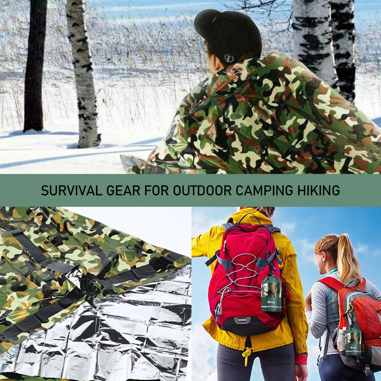 Sacco a Pelo di Emergenza Termico Leggero Impermeabile in Nylon Portatile per Campeggio