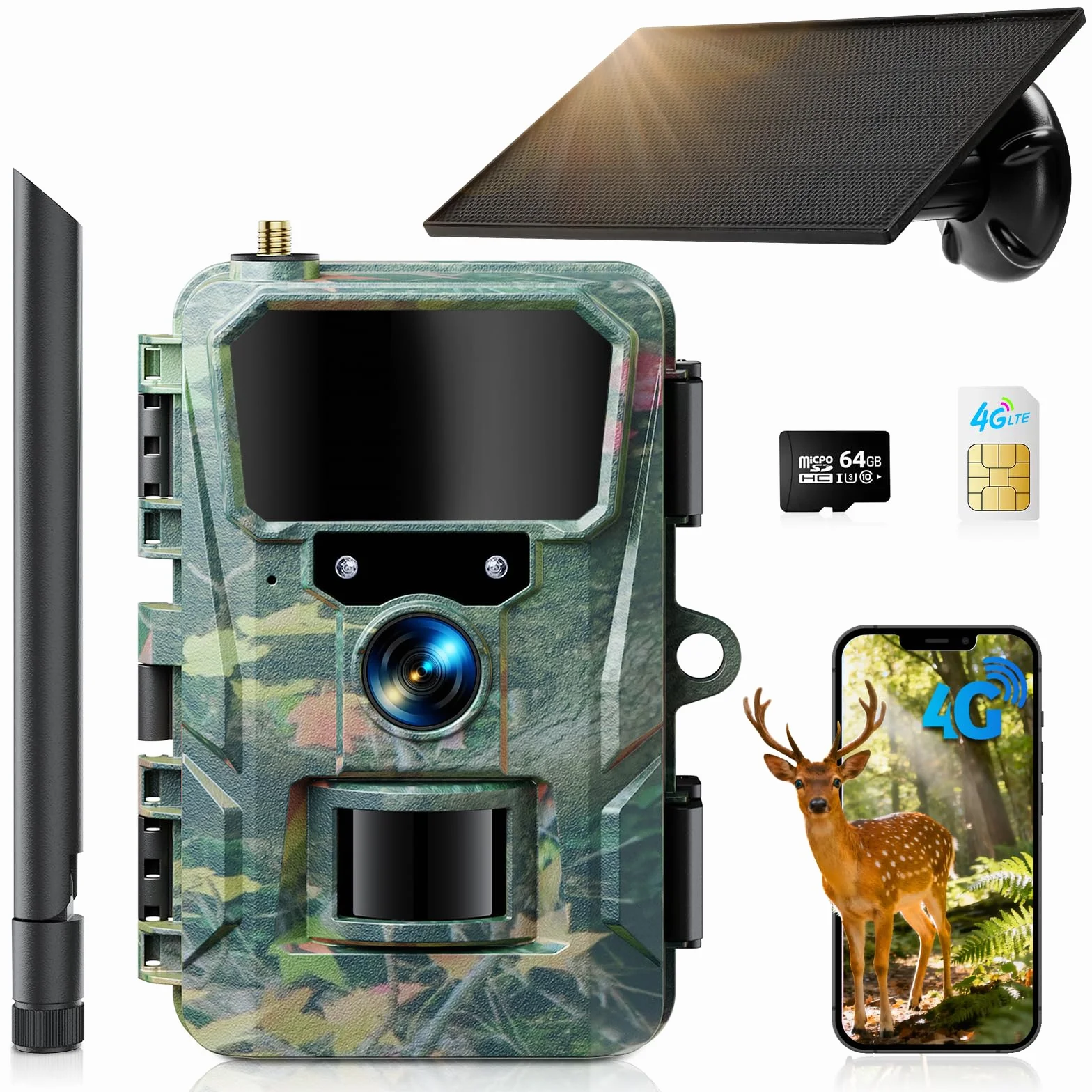 WOLFANG Fototrappola 4G 2K 48MP HD Fotocamera Caccia con Batteria 5200 mAh Infrarossi IP66