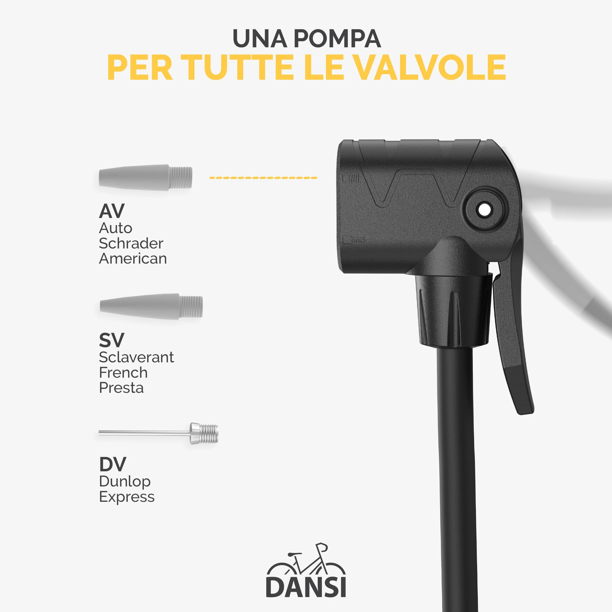 DANSI Pompa per bicicletta a pedale con manometro grande, adattatori e serbatoio AV/SV/DV per bici, moto, auto