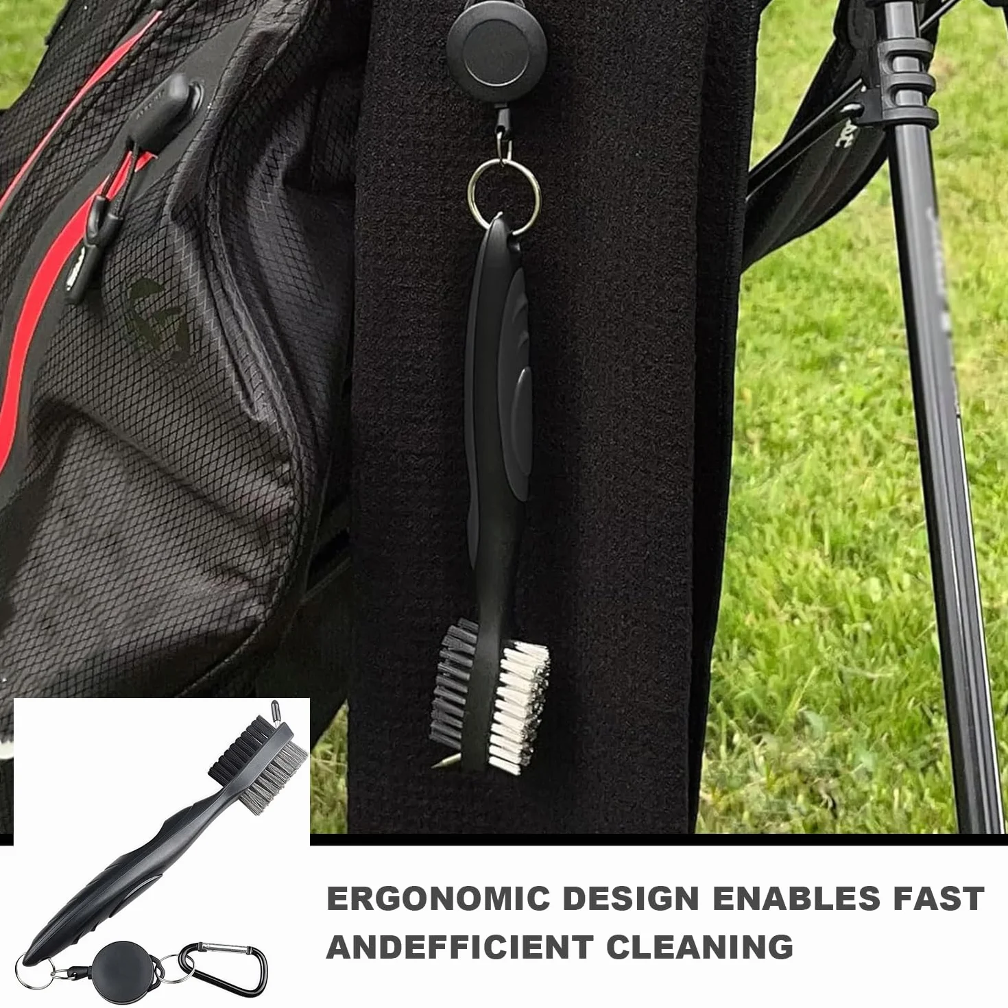Spazzola per Mazze da Golf 2 in 1 Doppia Testa Setole Nylon e Acciaio Inossidabile
