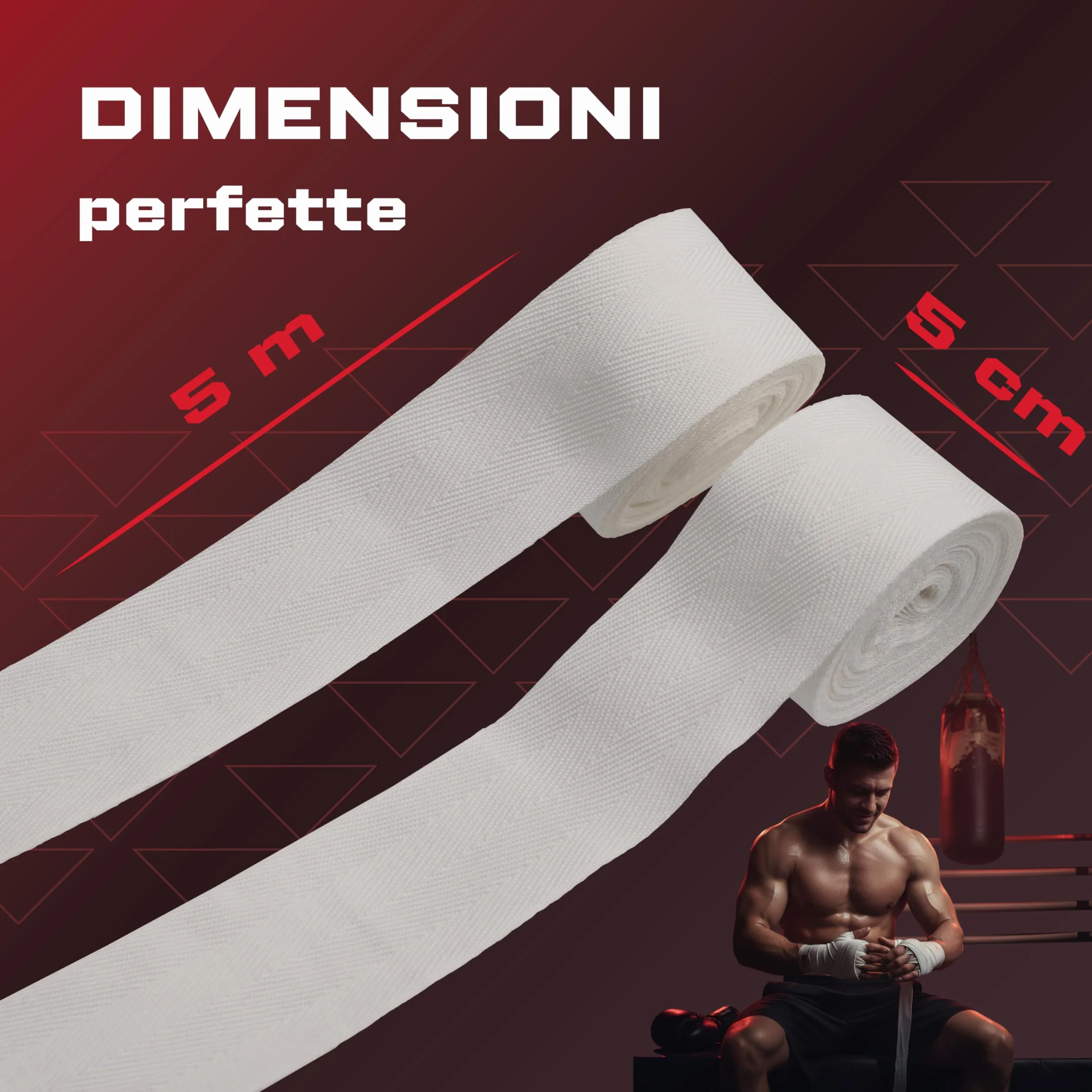 Fasce Boxe 5 Metri Bianche – Bendaggi da Pugilato Elastici con Asola per Pollice e Chiusura a Strappo, Set 2 Pezzi