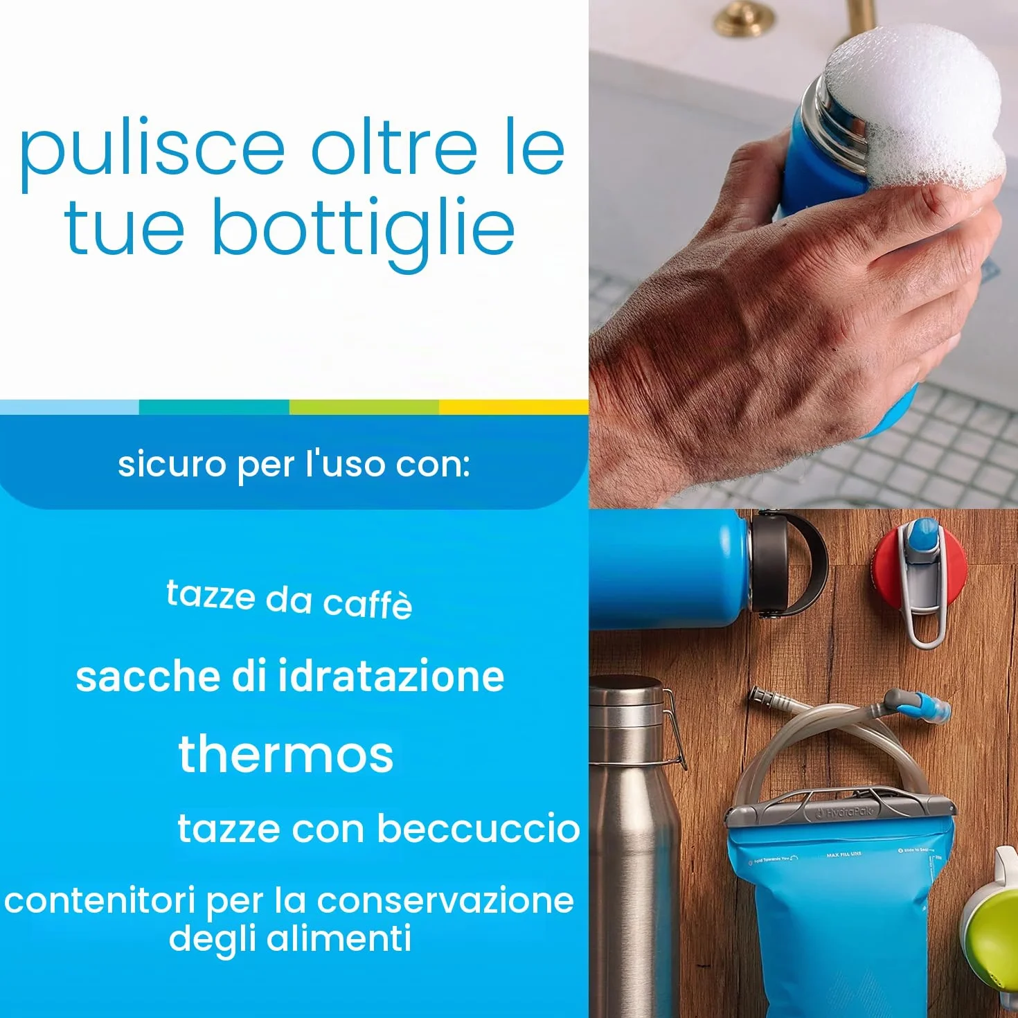 BOTTLE BRIGHT 12 Compresse Pulisce Borracce Termiche Bottiglie Acciaio Inox Contenitori Riutilizzabili