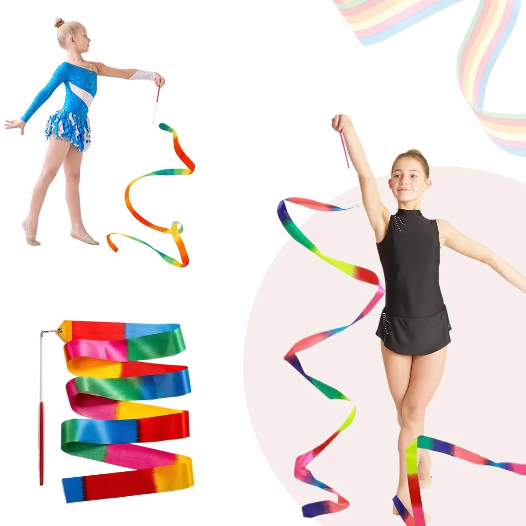 Nastri da Ballo 3 Pezzi per Danza Ritmica Multicolori Bambini Adulti Ginnastica Ritmica Bacchetta 2m