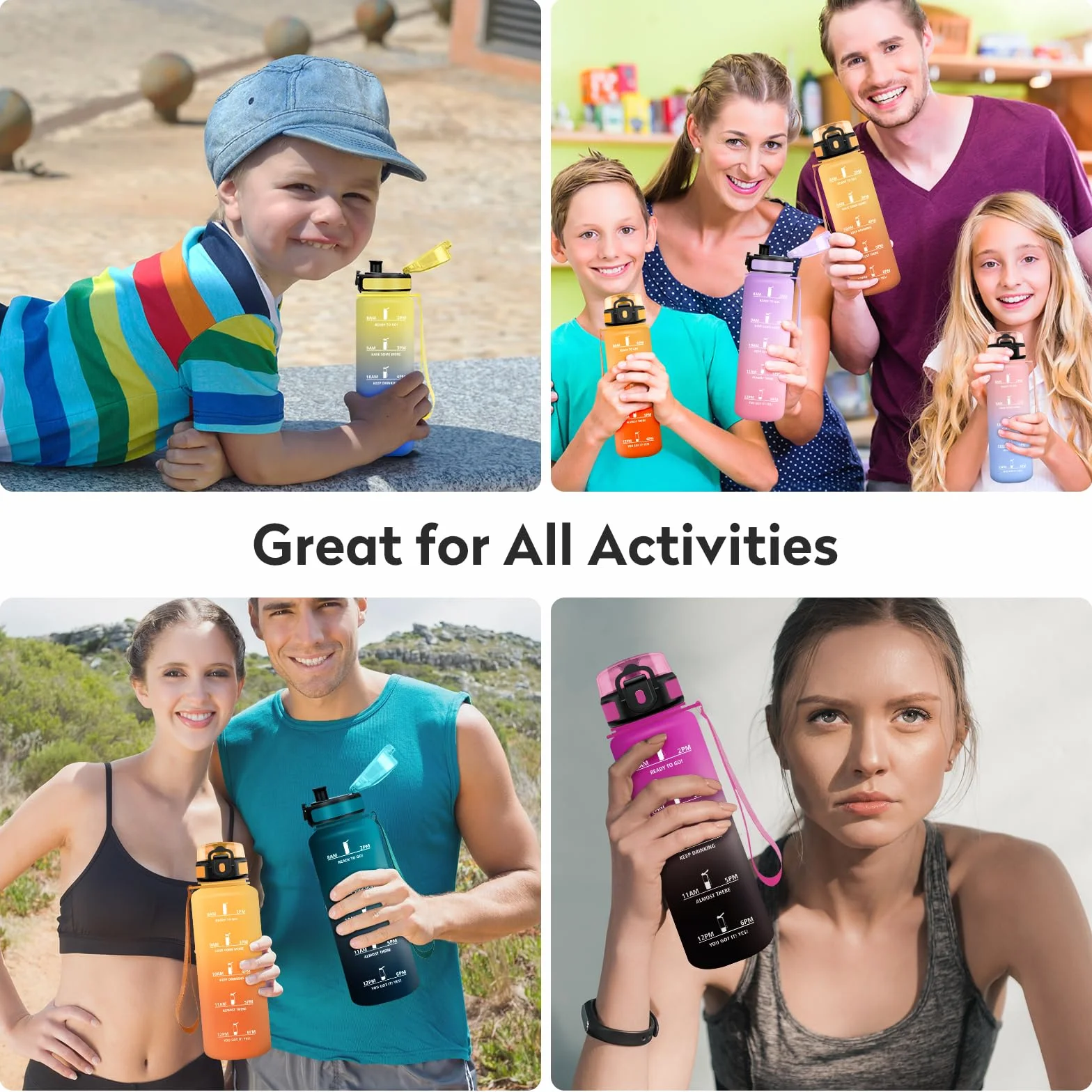 Borraccia Motivazionale 1.5 litri Sportiva Senza Perdite con Indicazione del Tempo, BPA Free