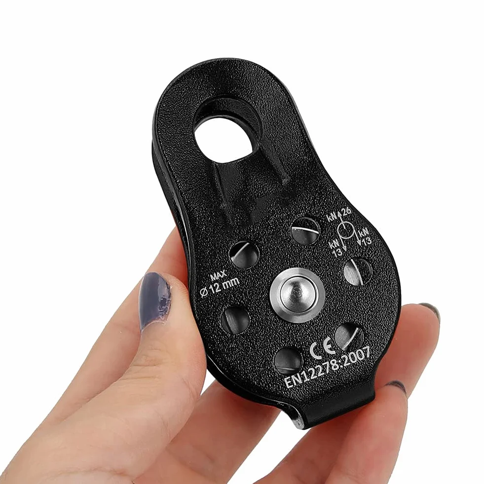 Carrucola da Arrampicata su Roccia 26KN in Lega di Alluminio per Corda da 12 mm Nero