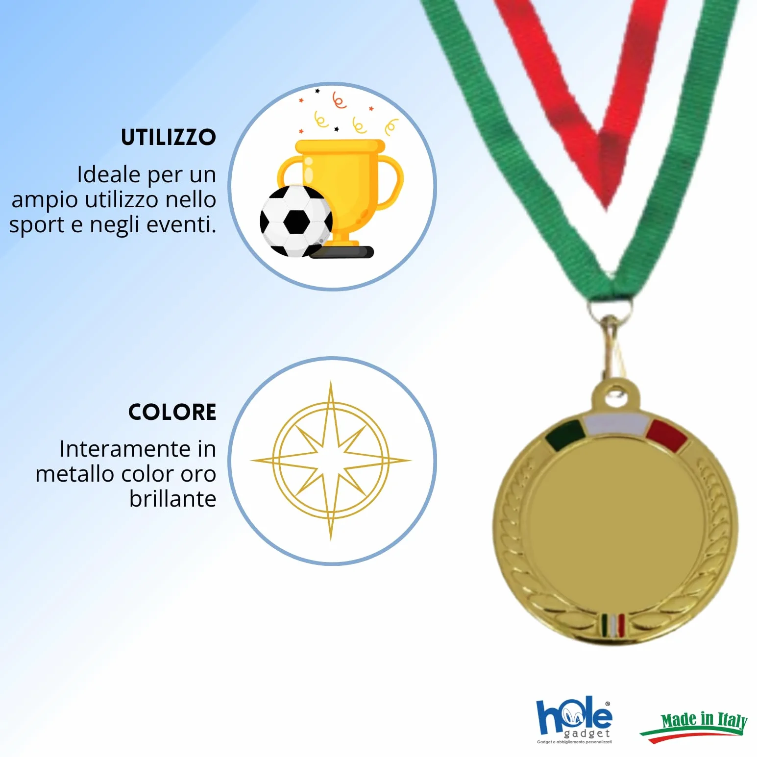 Medaglia Personalizzata con Tricolore Italiano 50mm Metallo Laccetto Tricolore