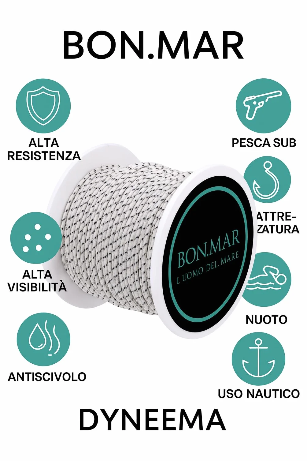 Sagola Dyneema SK75 Bobina 50 mt Bianco Inserti Neri Ø1.5 mm