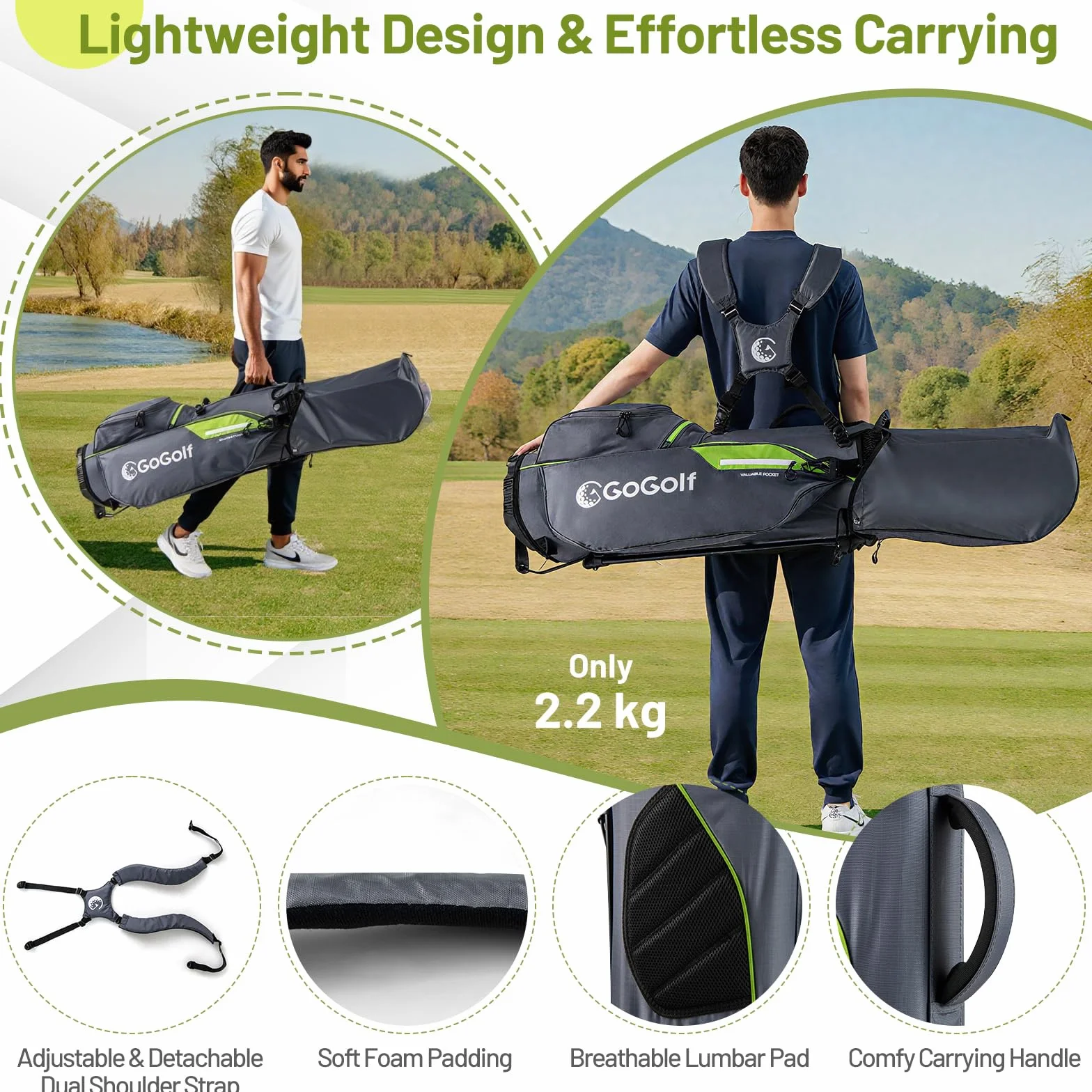 LIFEZEAL Borsa da golf, borse da treppiedi leggere con 8 scomparti superiori e 5 tasche con cerniera, portaombrello, custodia antipioggia e tracolla regolabile per donne e uomini