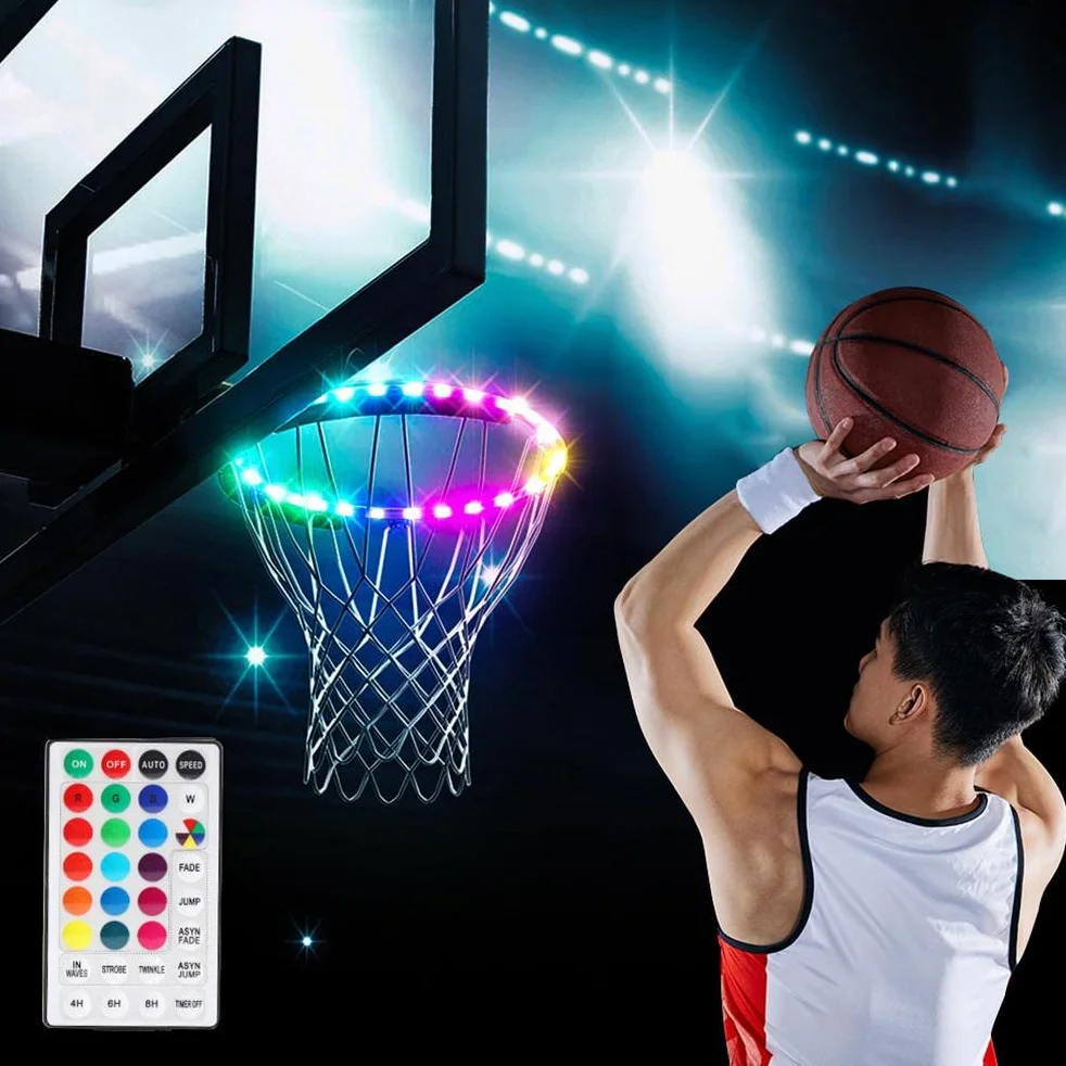 KENANLAN Luci LED per Canestro da Basket Campo da Basket con Telecomando Luce a LED 4 modalità 16 Colori Impermeabile per Allenamento Notturno All'aperto
