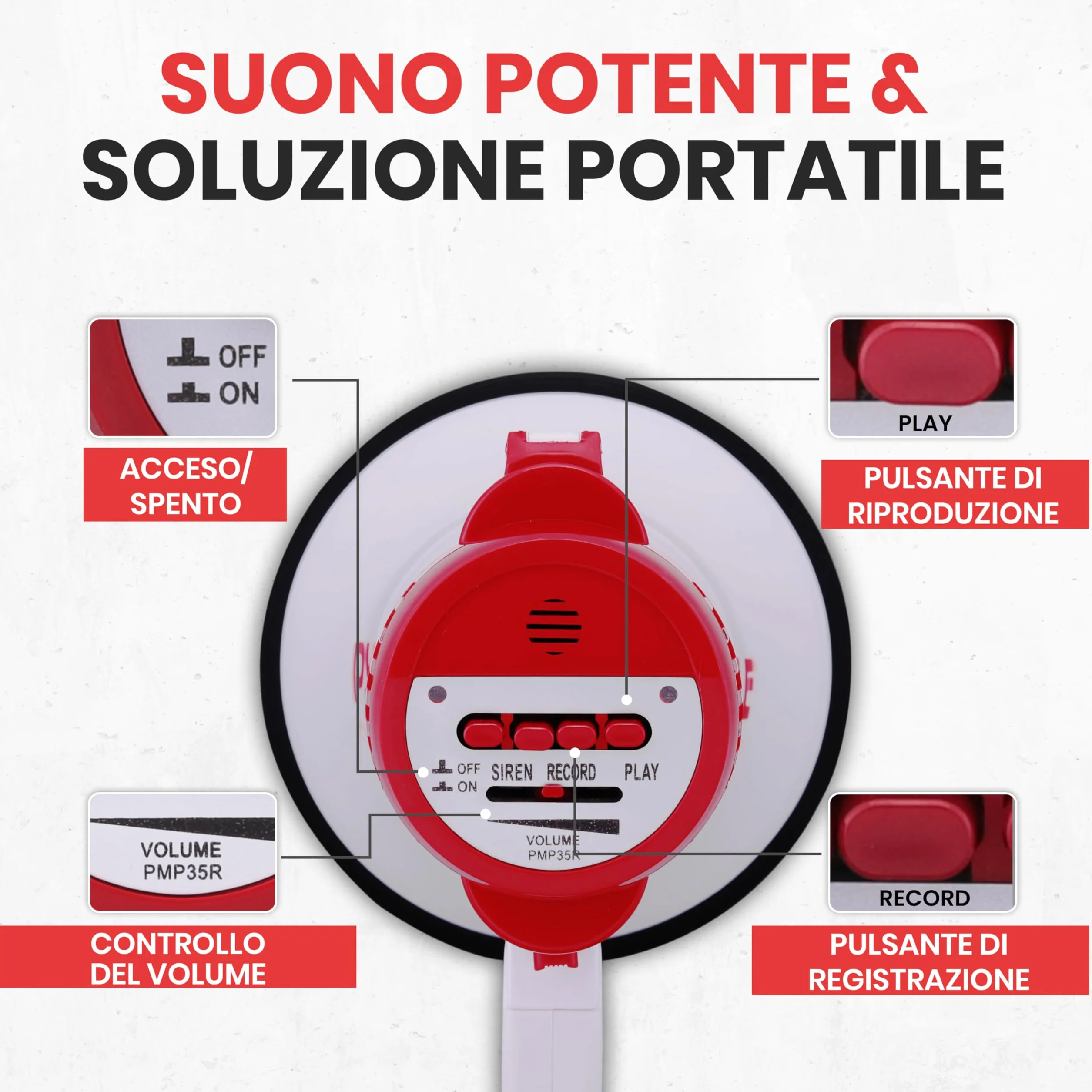 Pyle Megafono Portatile PA con Sirena Integrata, 30 Watt, 240 Metri