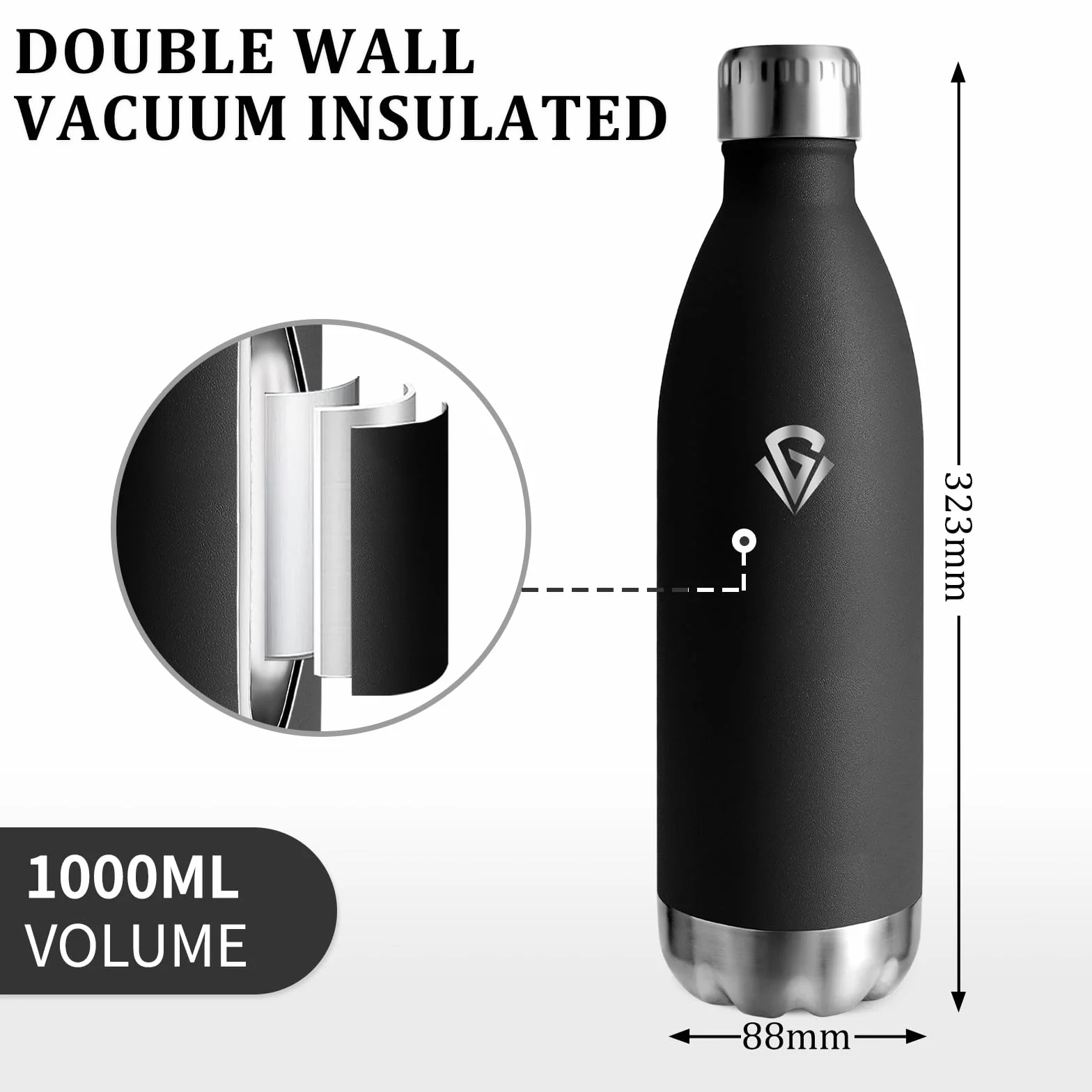 Borraccia Termica 1 litro Acciaio Inox Isolamento Sottovuoto Senza BPA a Prova di Perdite per Palestra Gym Fitness