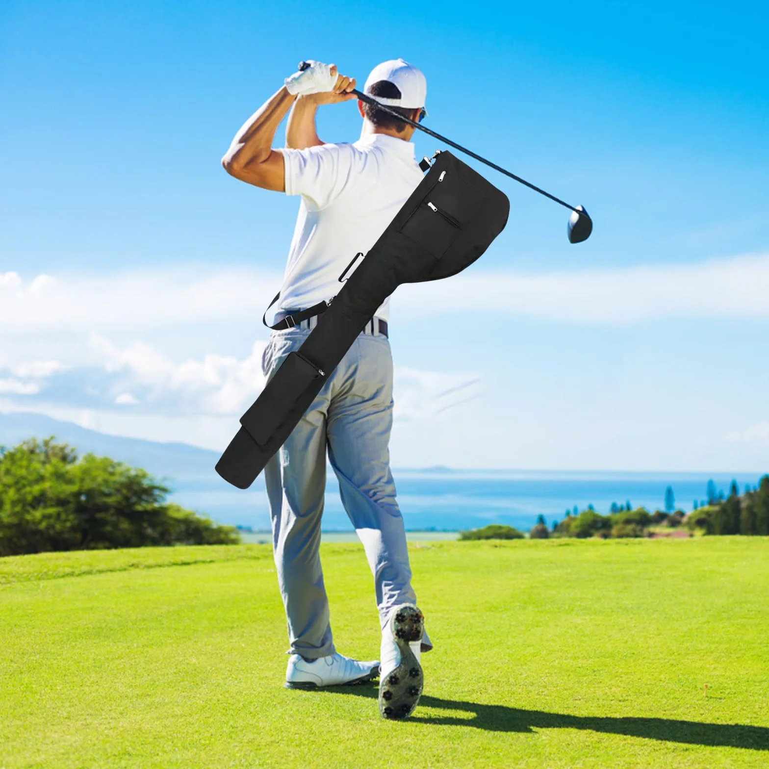 Borsa da viaggio piccola e leggera per mazze da golf, portatile, pieghevole e da trasporto, capacità da 8 a 10 bastoncini