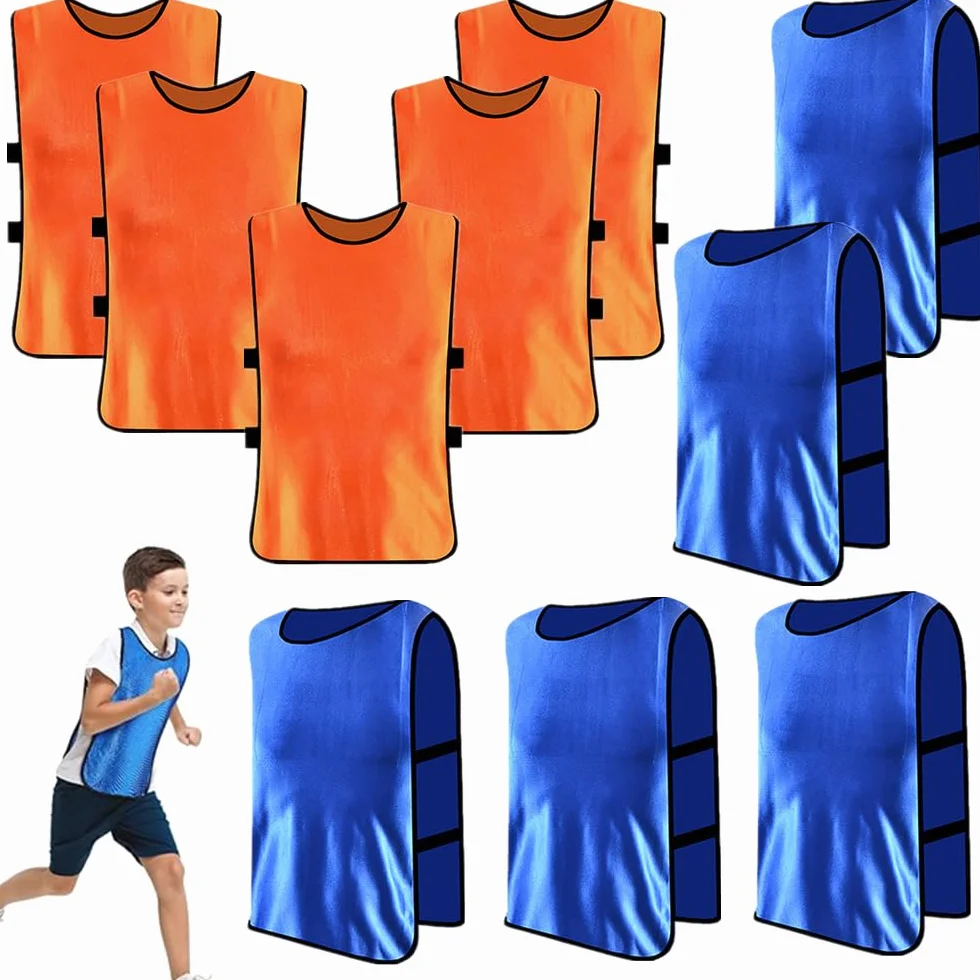 Pettorine da Allenamento Calcio per Bambini 36x56 cm Traspirante 10 Pezzi Arancione Blu