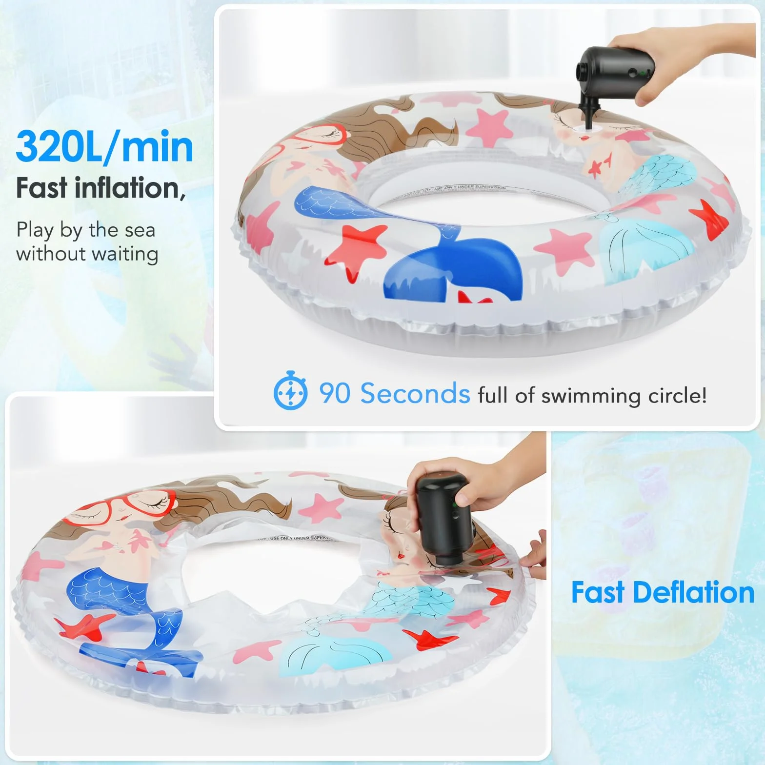 Pompa Elettrica Portatile 2 in 1 Gonfiaggio e Sgonfiaggio con 4 Ugelli per Campeggio Materassi ad Aria Piscina