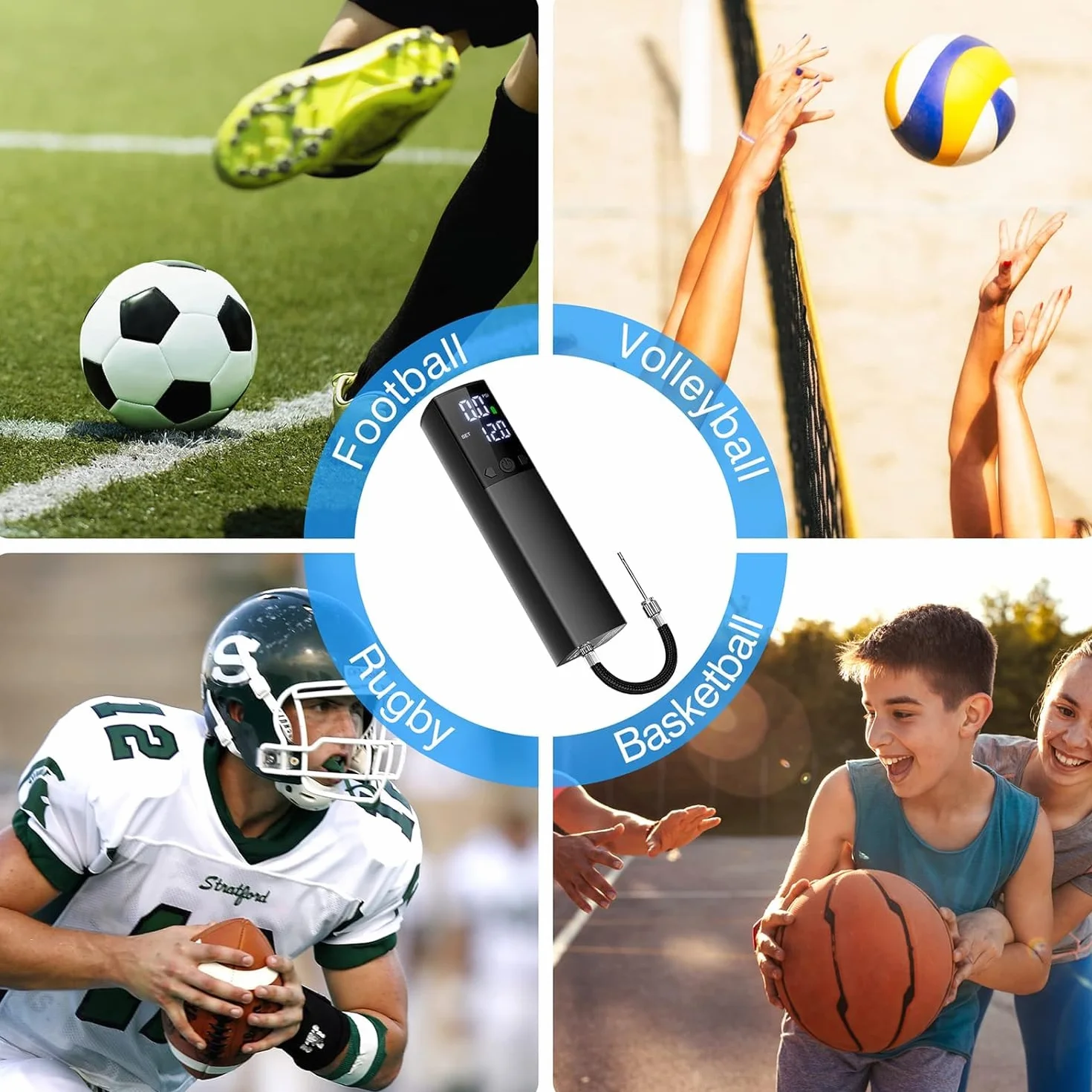Pompa A Sfera Elettrica Automatica Portatile per Gonfiaggio Rapido con Manometro e Display LCD per Basket, Calcio, Pallavolo