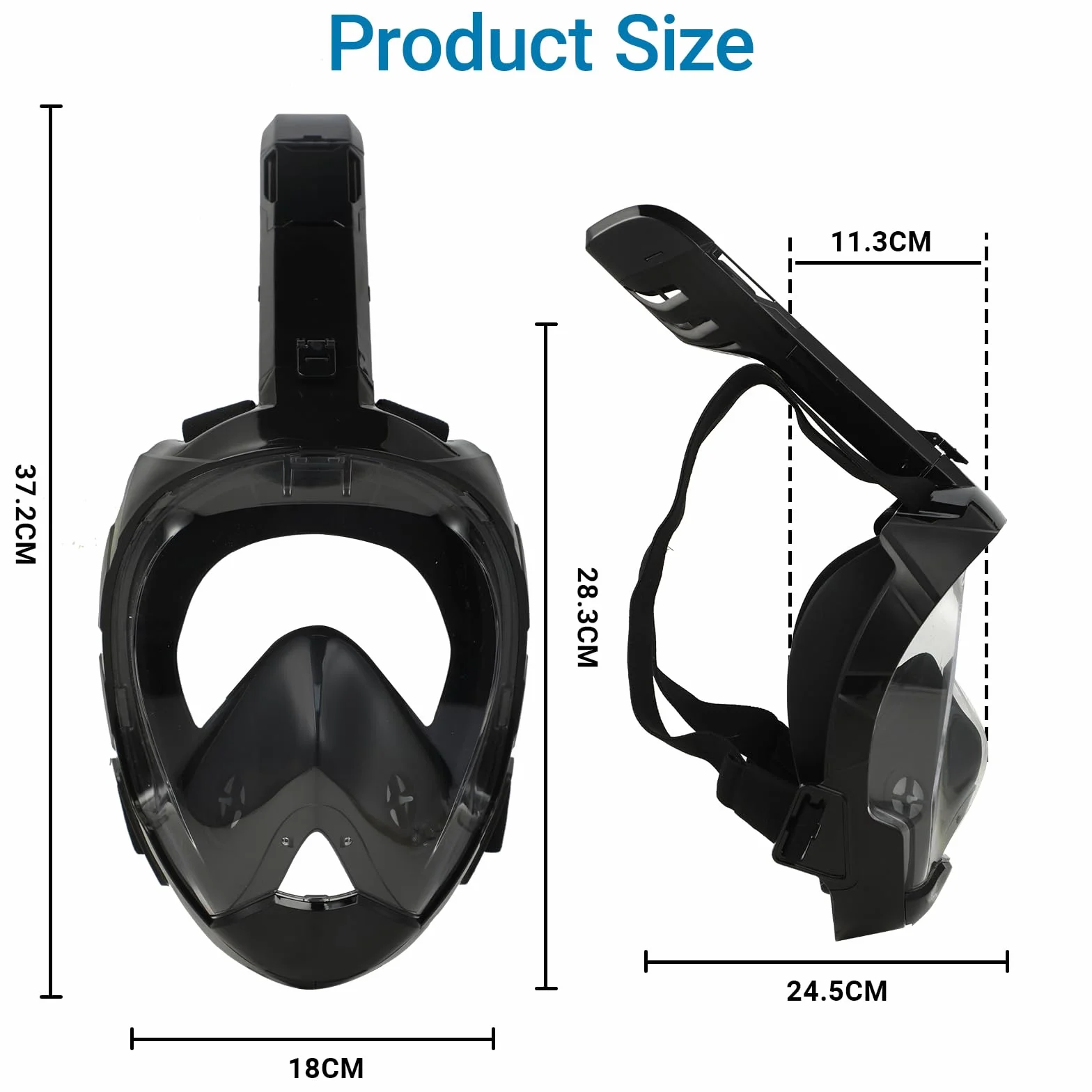 Maschera snorkeling adulto 180° antiappannamento doppio flusso d'aria supporto fotocamera subacquea