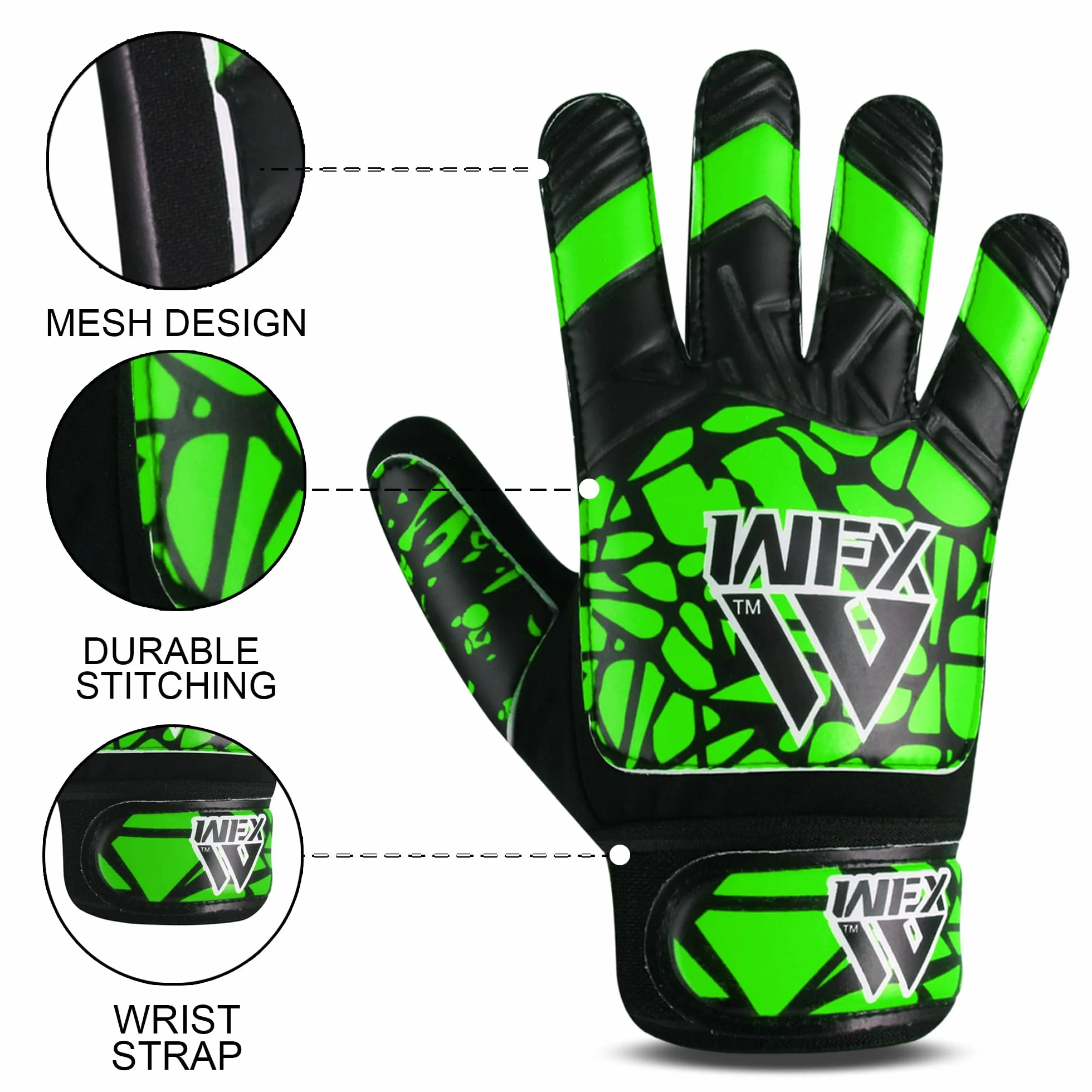 WFX Guanti da portiere bambini ragazzi giovani doppio supporto polso calcio presa protezione palmo