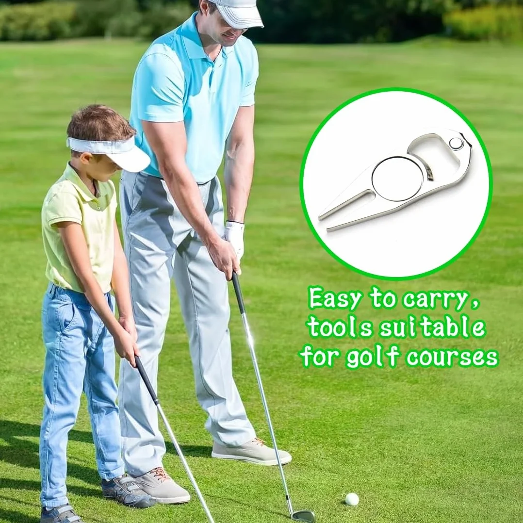 Golf Divot Tool Doppio Rebbi, Forcelle da Golf,Strumento di Riparazione Divot Golf Marcatore Pallina,Divot Golf per La Riparazione dei Pitch,Golf Divot Repair Tool con Indicatore Magnetico Sfera