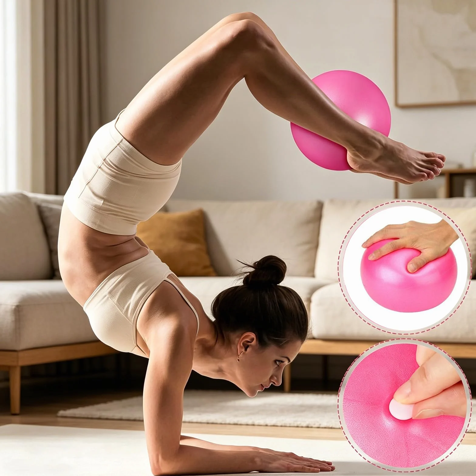 Palla Fitness Rosa 25cm Soft Pilates Anti Scoppio Fitball con Cannuccia Gonfiabile per Yoga Pilates Esercizi Equilibrio