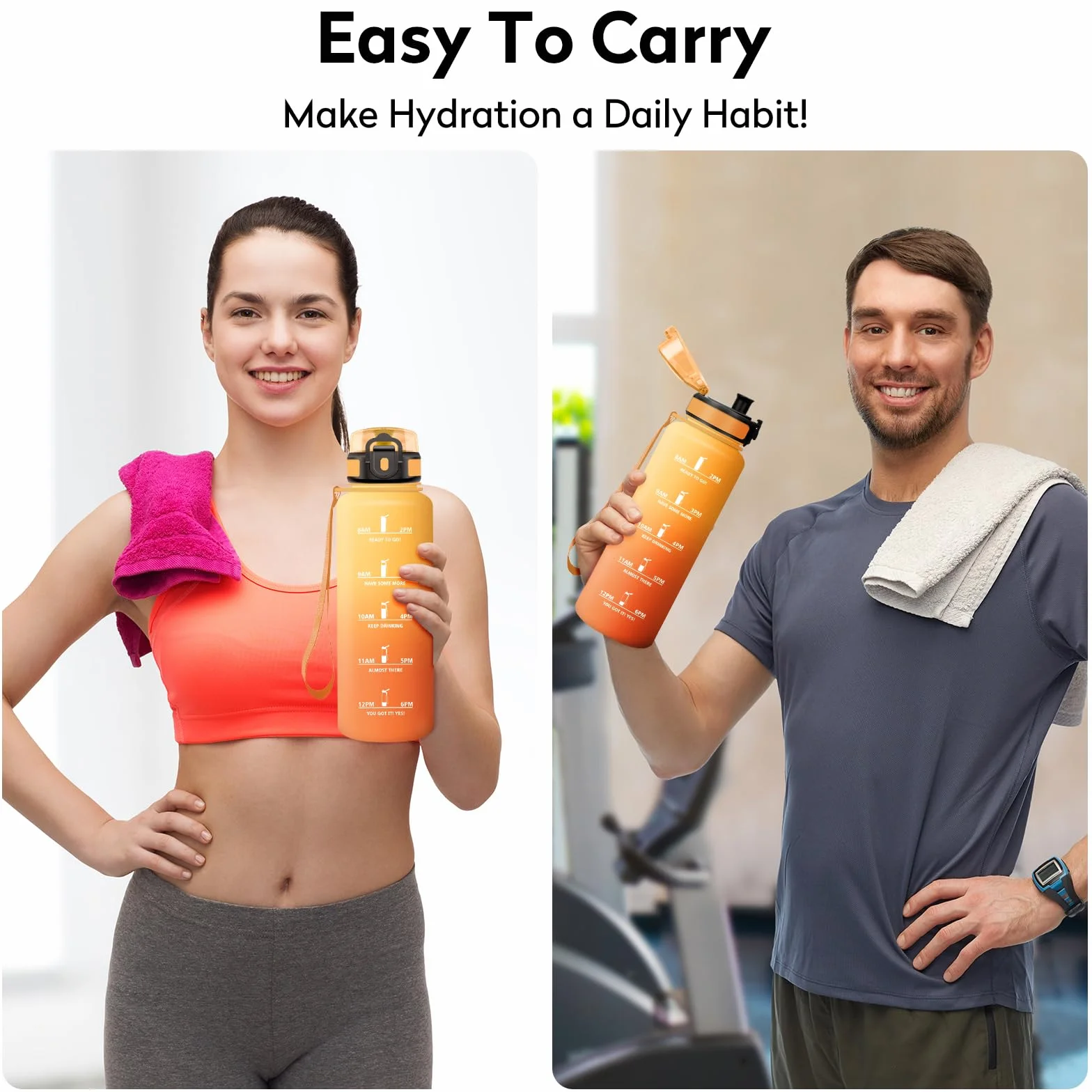 Borraccia Motivazionale 1.5 litri Sportiva Senza Perdite con Indicazione del Tempo, BPA Free
