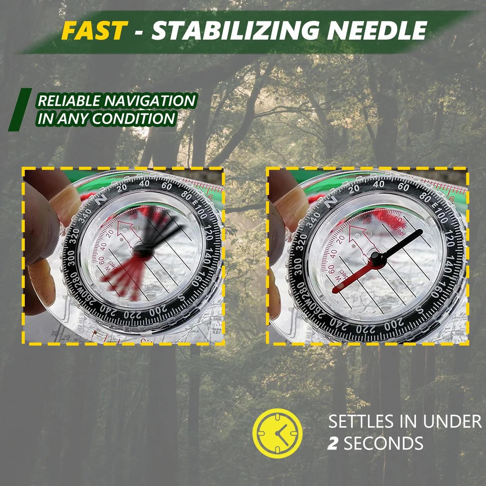 Bussola di navigazione trasparente orienteering con declinazione regolabile e cordino