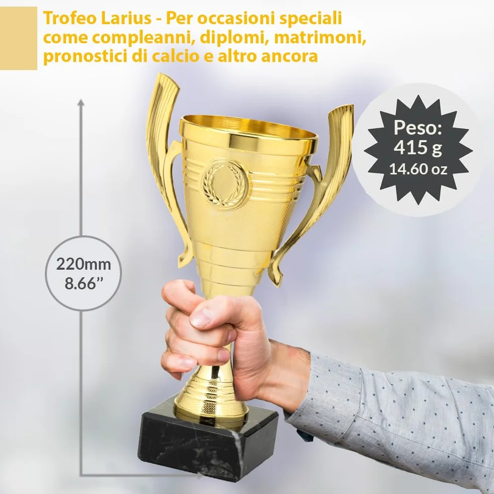 Larius Coppa 22 cm 415 g trofeo universale base in marmo personalizzabile per sport scuola concorsi premi