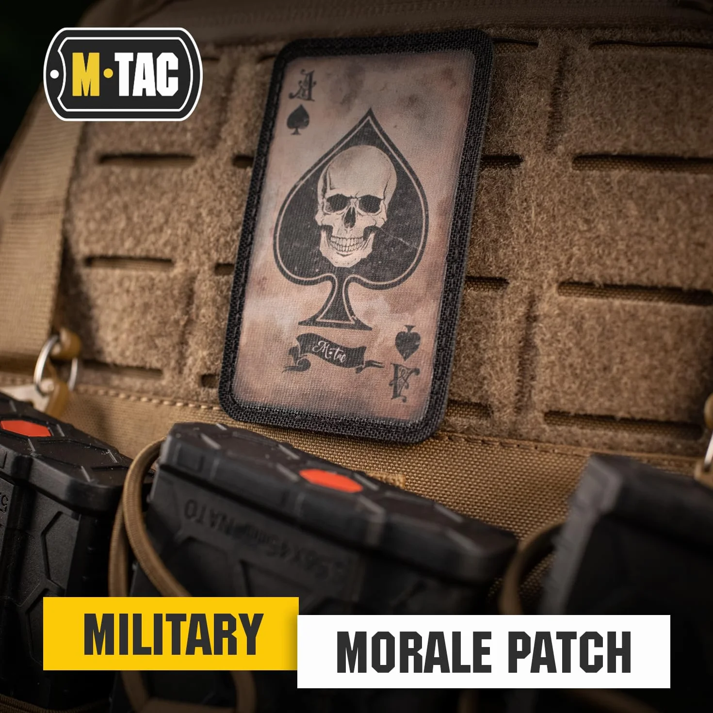 M-Tac Ace of Spades Death Card Tactical Morale Patch Army Combat Hook Fasteners Stampa (Coyote/Nero)