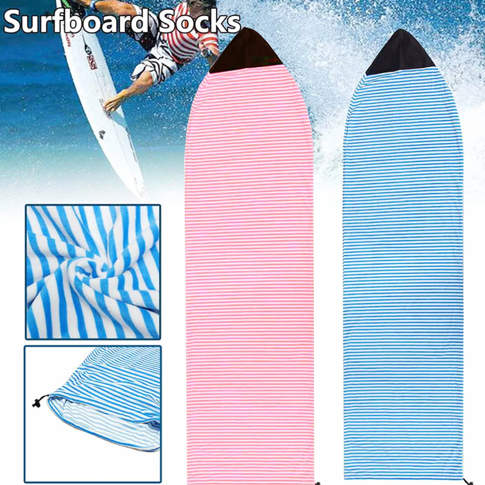 Surfboard Sock Cover per tavola da surf, asciugatura rapida, coulisse, protezione naso imbottita