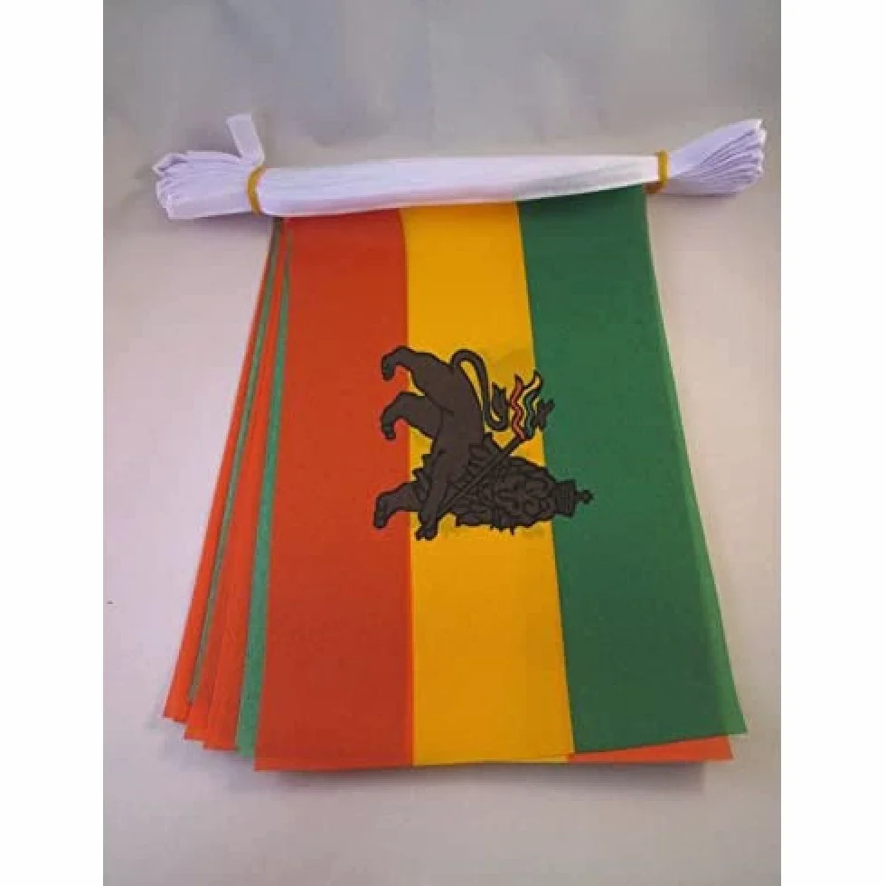AZ FLAG Ghirlanda 6 Metri 20 Bandiere Etiopia Con Leone 21x15cm, Bandiera Etiope 15 x 21 cm - Festone Bandierine