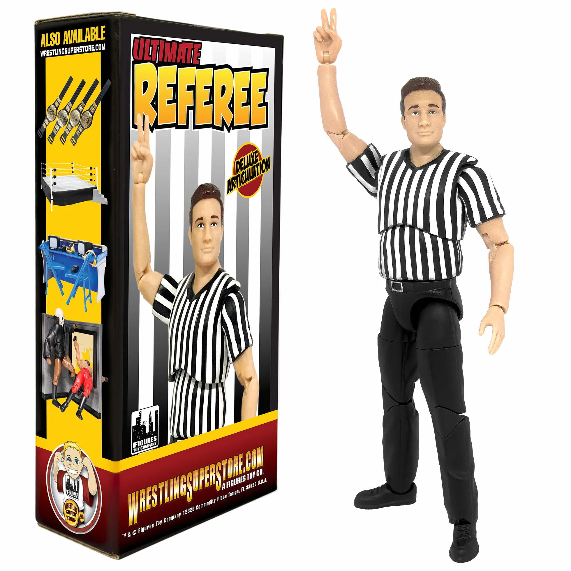 Figures Toy Company Arbitro definitivo con articolazione di lusso per figurine di wrestling WWE