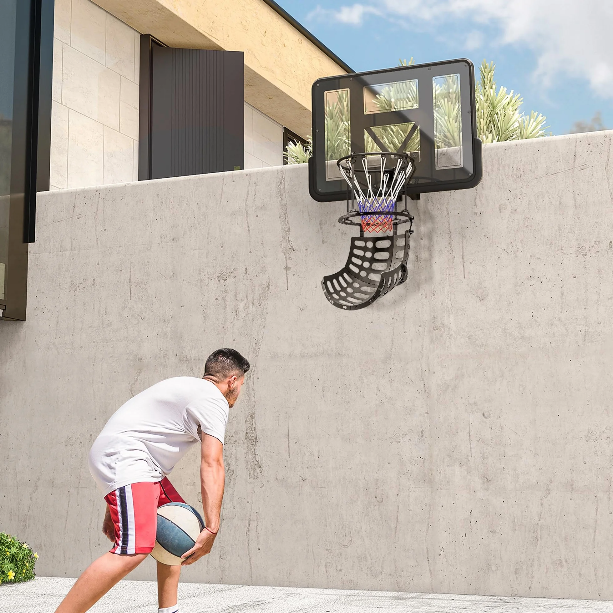 SPORTNOW Pallone da Pallacanestro Sistema di Riferimento, Rotazione a 360°, Altezza Regolabile, Ganci Staccabili, Nero