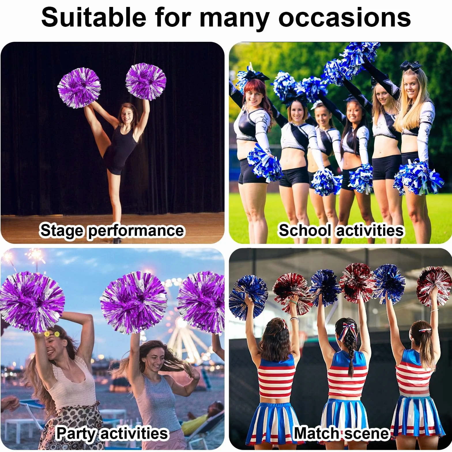 Colexy Cheerleading Pom Poms 2 Pezzi Metallico per Sport Danza