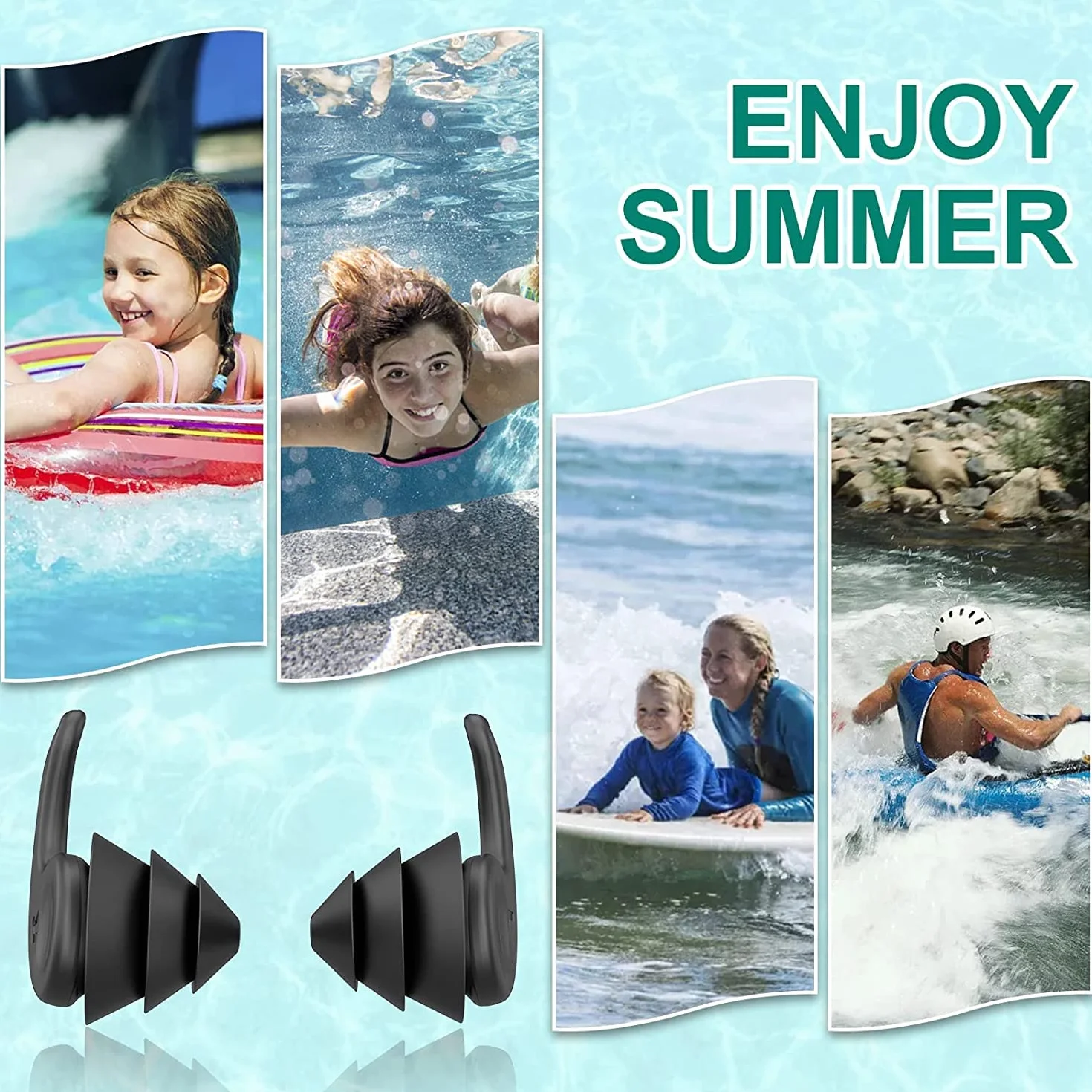 Tappi per Le Orecchie per Nuoto Impermeabili Riutilizzabili in Silicone con Riduzione del Rumore (3 paia)