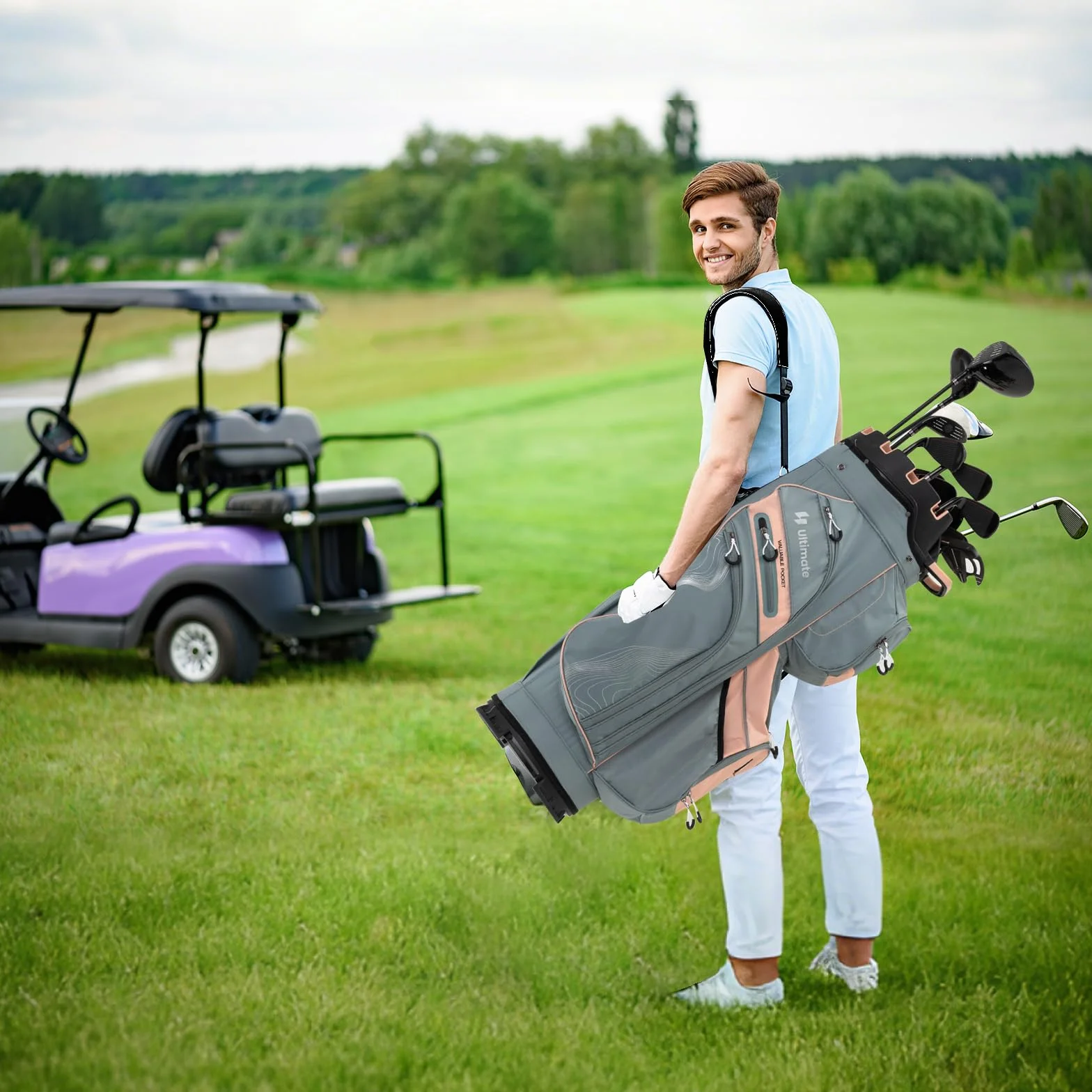 LIFEZEAL Borsa da golf con 14 divisori, borsa da golf con 11 tasche, borsa da golf portatile con cinghia, maniglie, supporto per ombrelli