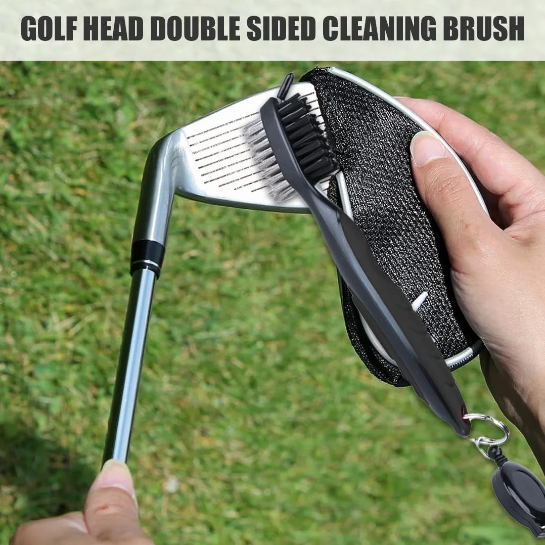 Spazzola per Mazze da Golf Doppio Lato Nylon & Acciaio con Setole per Pulire Faccia e Groove – Moschettone