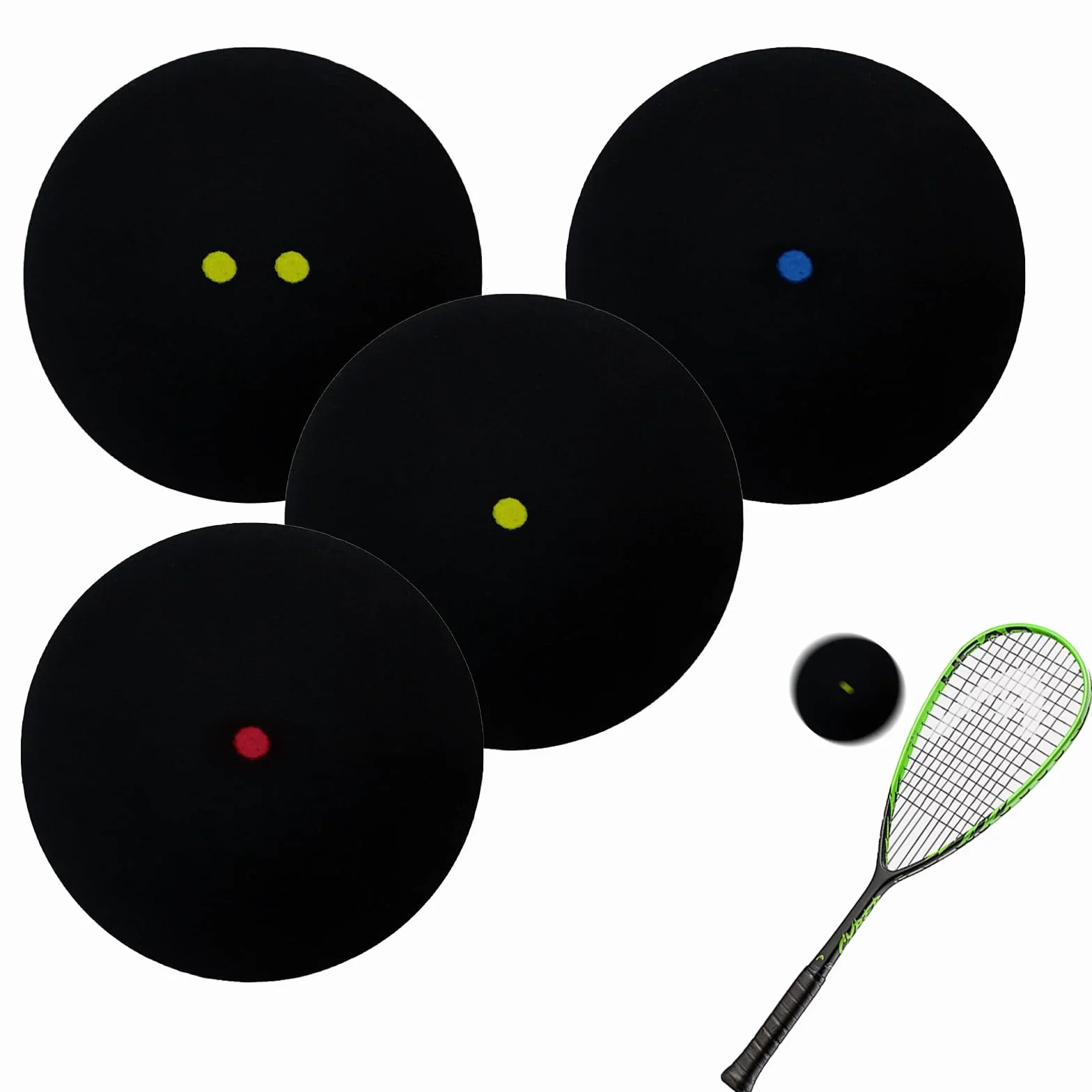 Palline da Squash Miste 4 Pezzi Punto Rosso Blu Giallo Doppio Giallo Allenamento