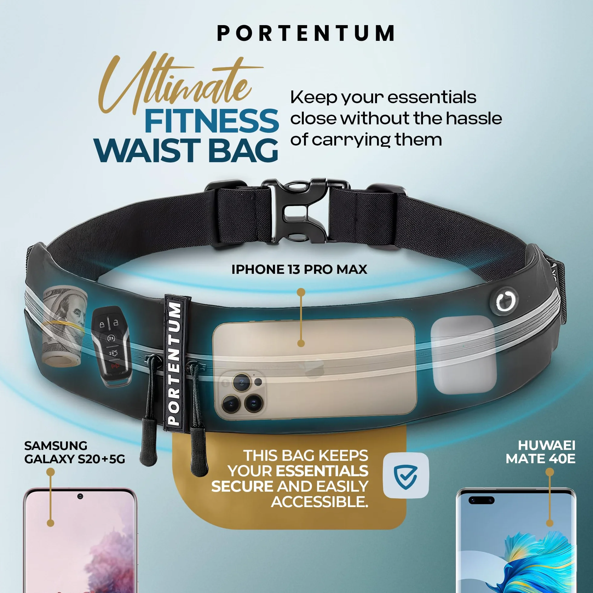 PORTENTUM Marsupio Running Porta Cellulare Corsa Cintura Jogging Sportivo