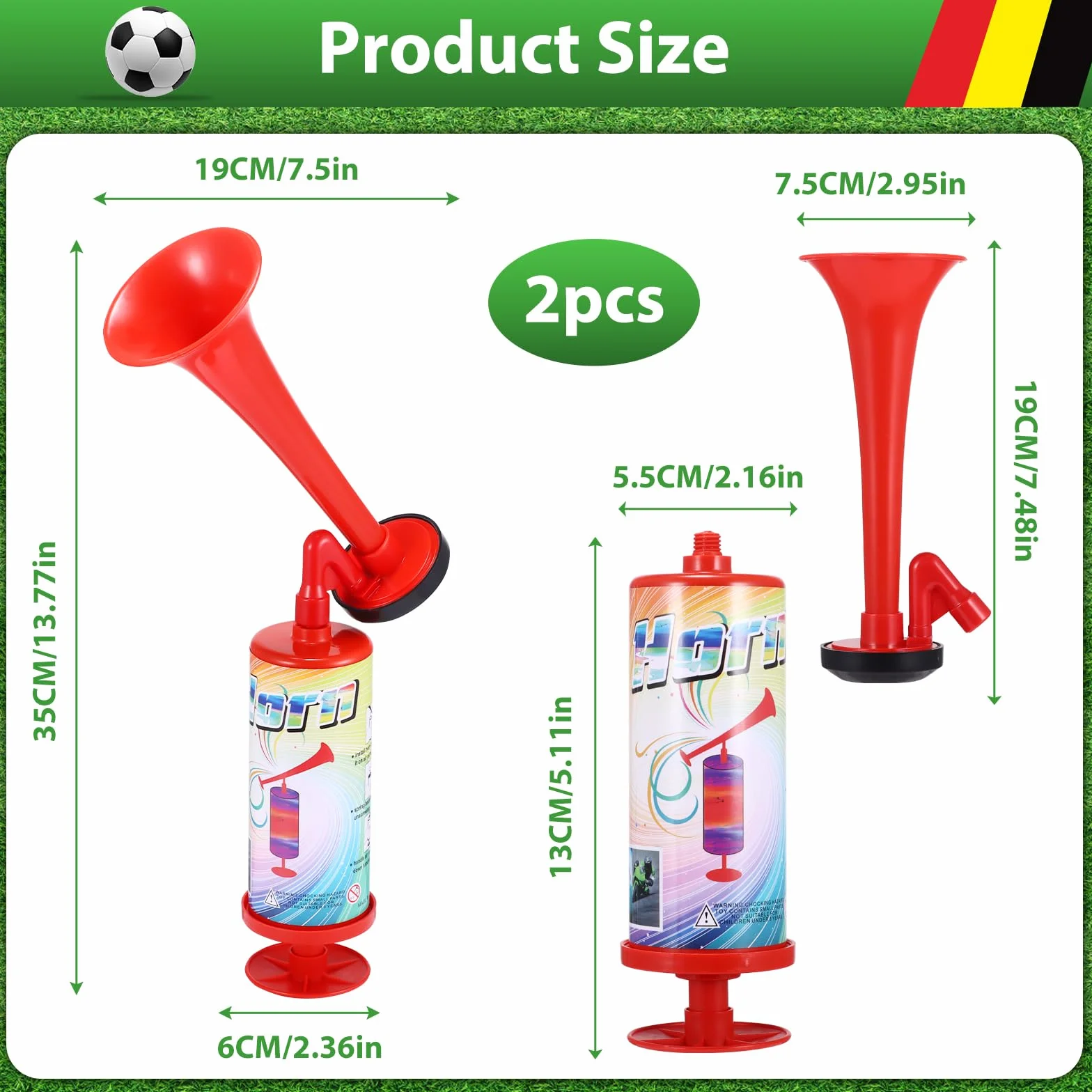 2 pezzi Secondo Air Horn, Clacson Handheld Air Pressione Fanfare Pompa, Tromba da Stadio, Classica Air Horns signalhorn, segnale corno per calcio, fanfare aria compressa