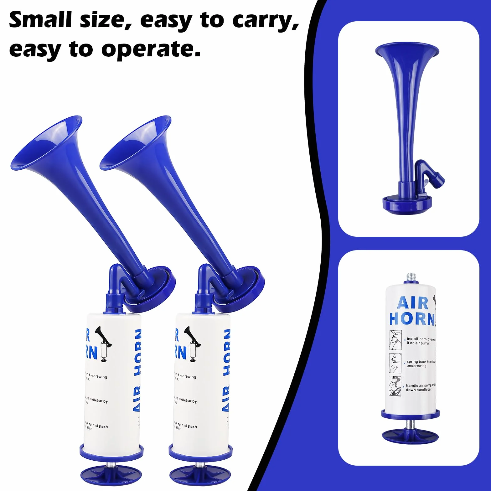 Tromba d'aria Portatile 2 Pcs, Handheld Air Horn Riutilizzabile con Pompa per Stadio Feste Camp Nautica