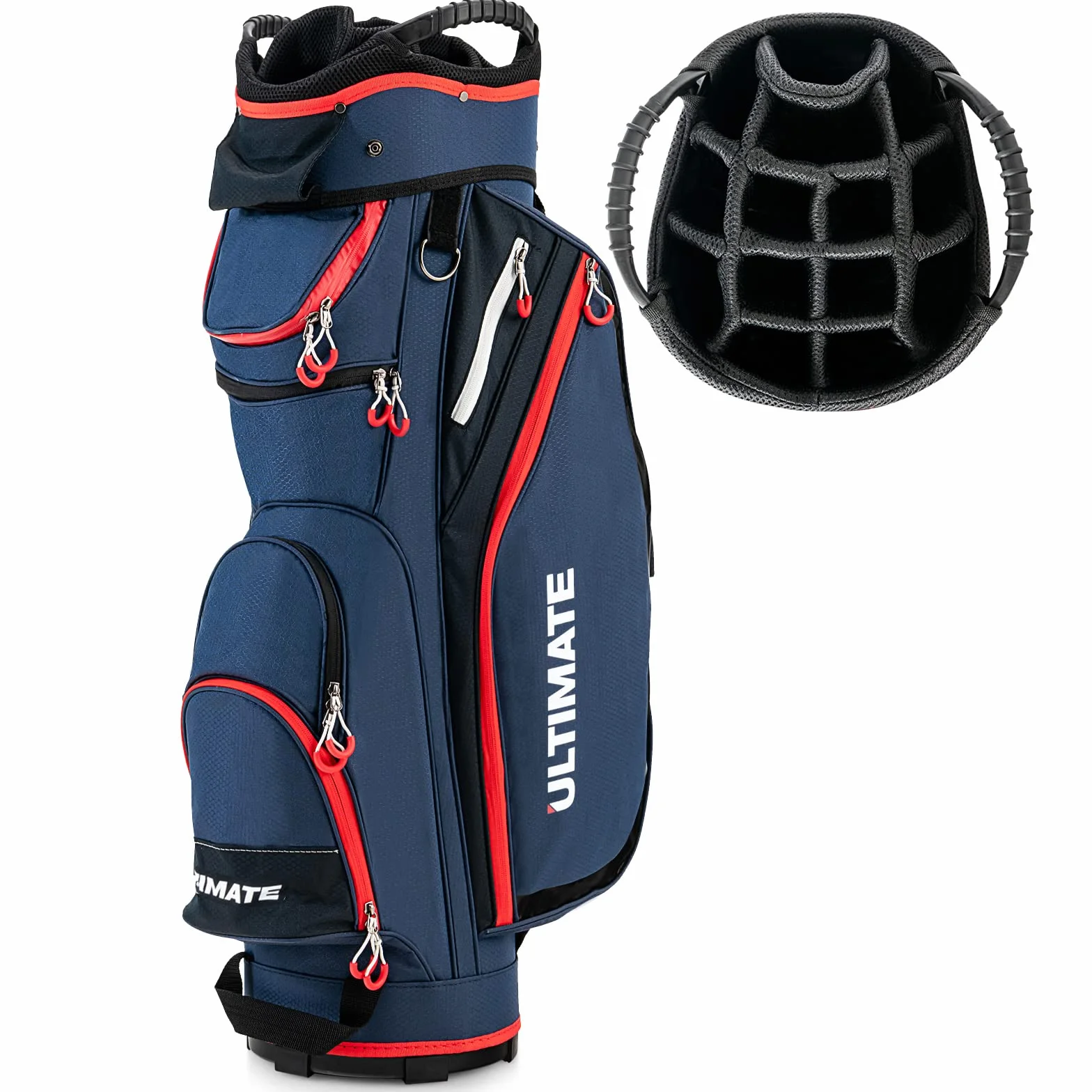 COSTWAY Borsa da Golf Leggera e di Grande Capacità, Sacca da Golf con 14 Divisori, 8 Tasche, Cappuccio Antipioggia, Tracolla, Borsa Termica per Bevande, Ideale per Uomini e Donne (Blu)