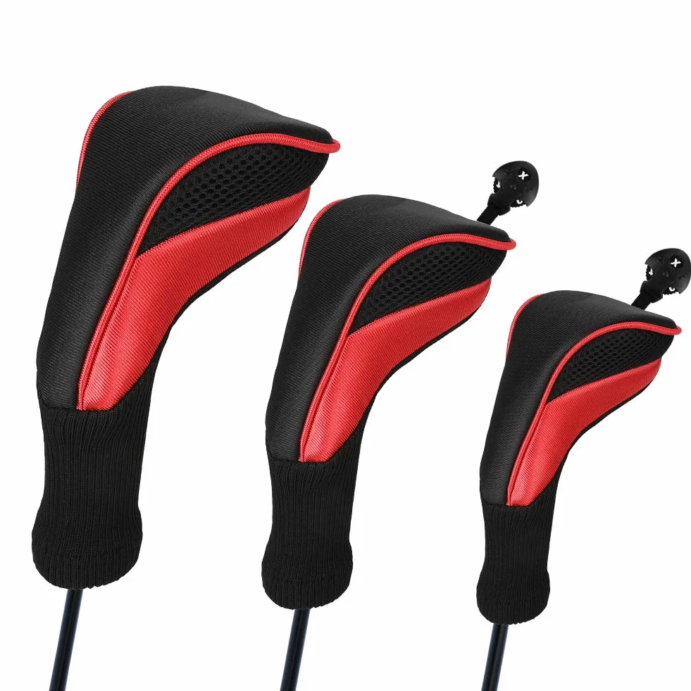 Set di 3 copri mazze da golf numero uno per ibridi driver Fairway Woods, set di 3 coperture per mazze da golf a collo lungo con etichette intercambiabili n. 3 4 5 6 7 X