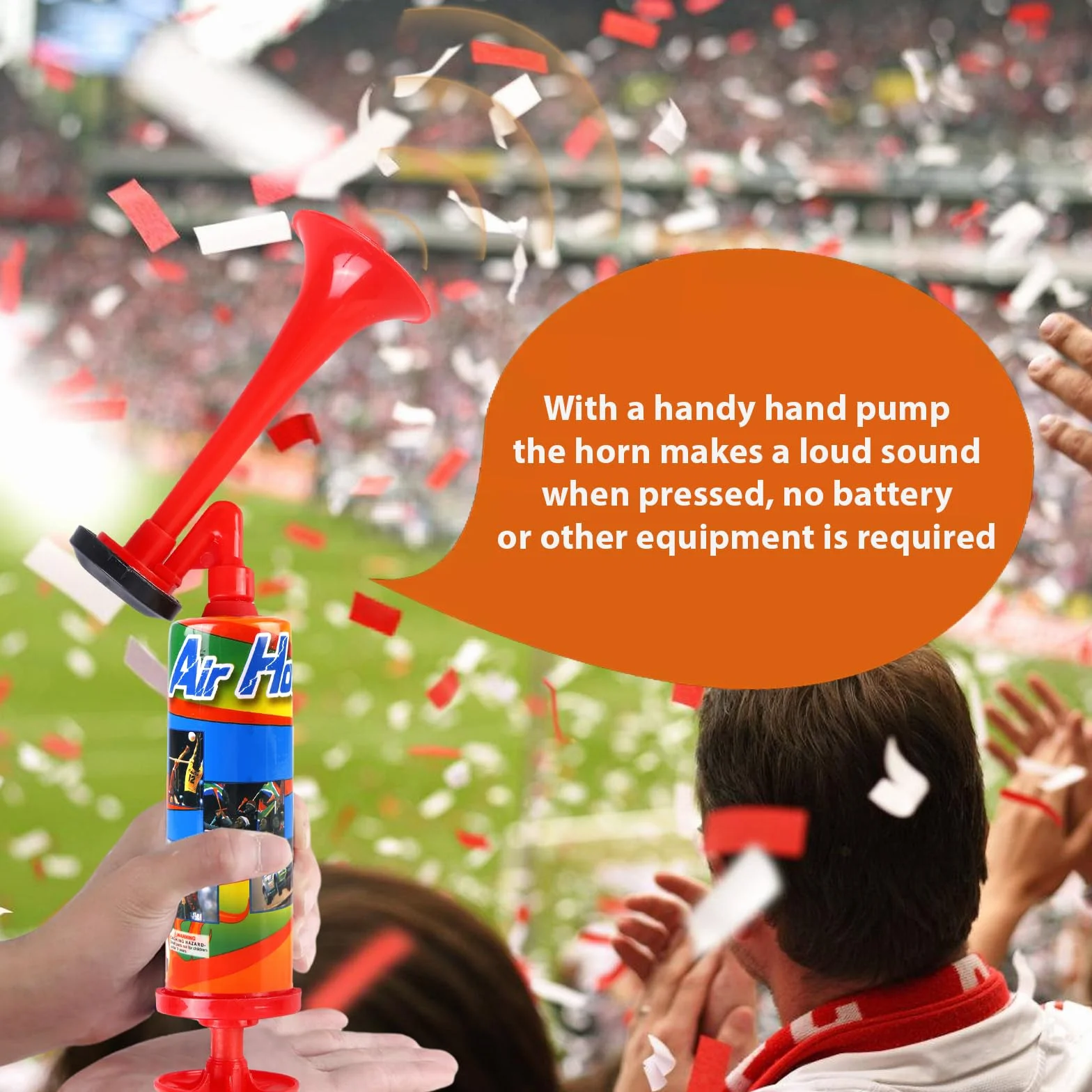 Palmare Air Horn Stadion Trombo, Corno ad Aria Rosso per Feste Eventi Sportivi